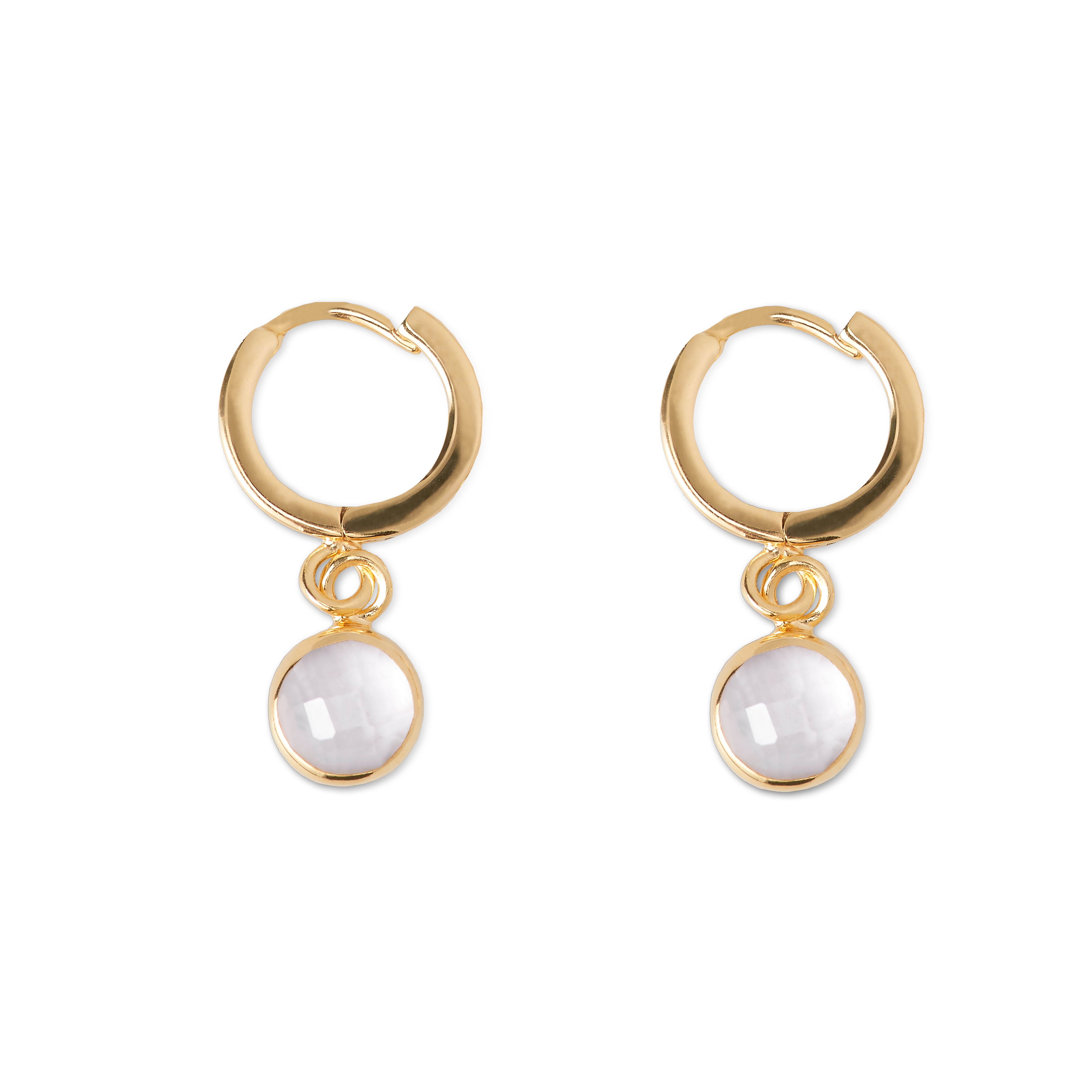 boucles d’oreilles plaqué or avec quartz rose taille ronde, Pink, Argent sterling 925 plaqué or 18 carats ; pierres fines : quartz rose, RITUALS