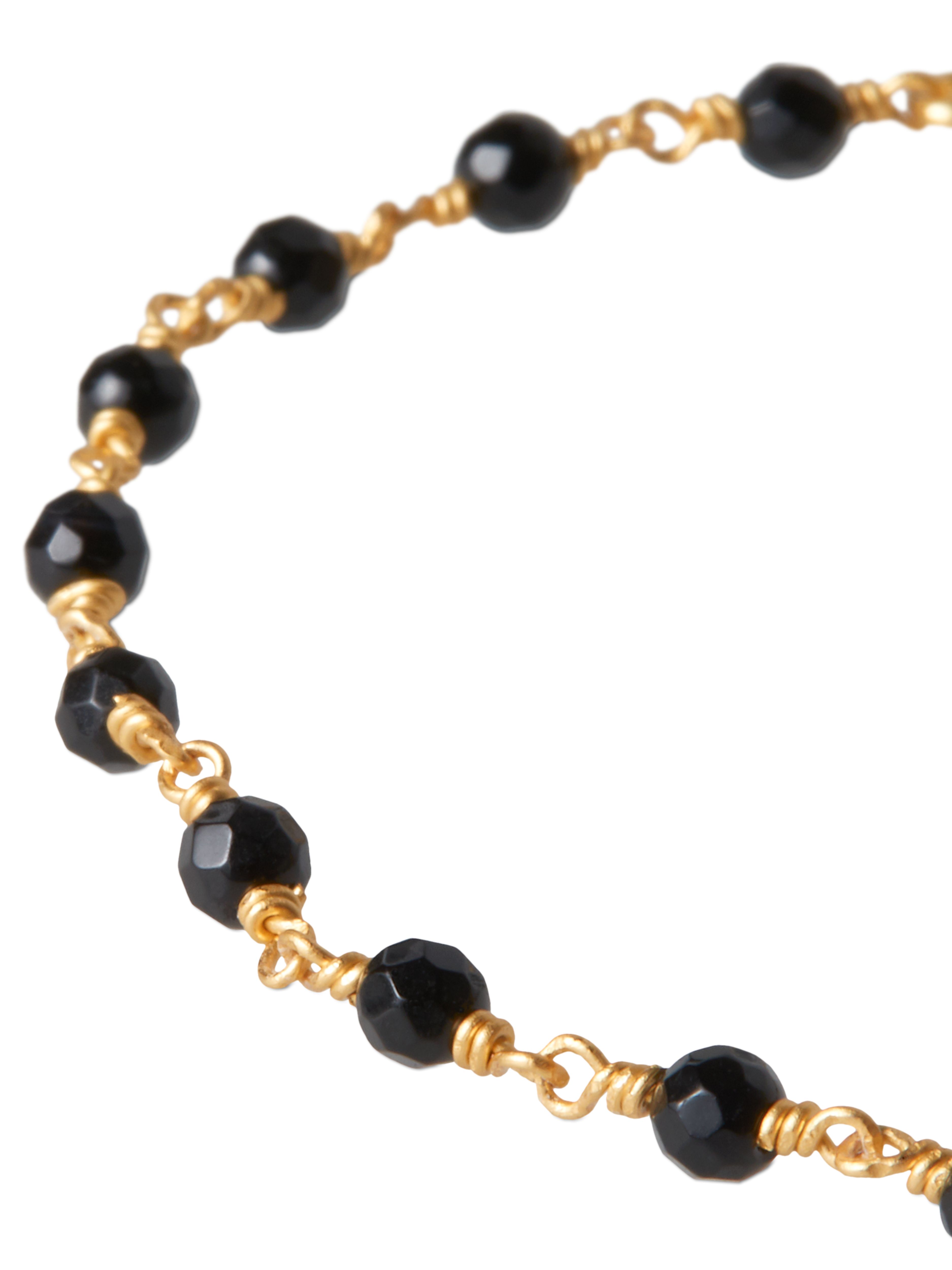 Black Onyx Bead Chain Bracelet Gold Plated