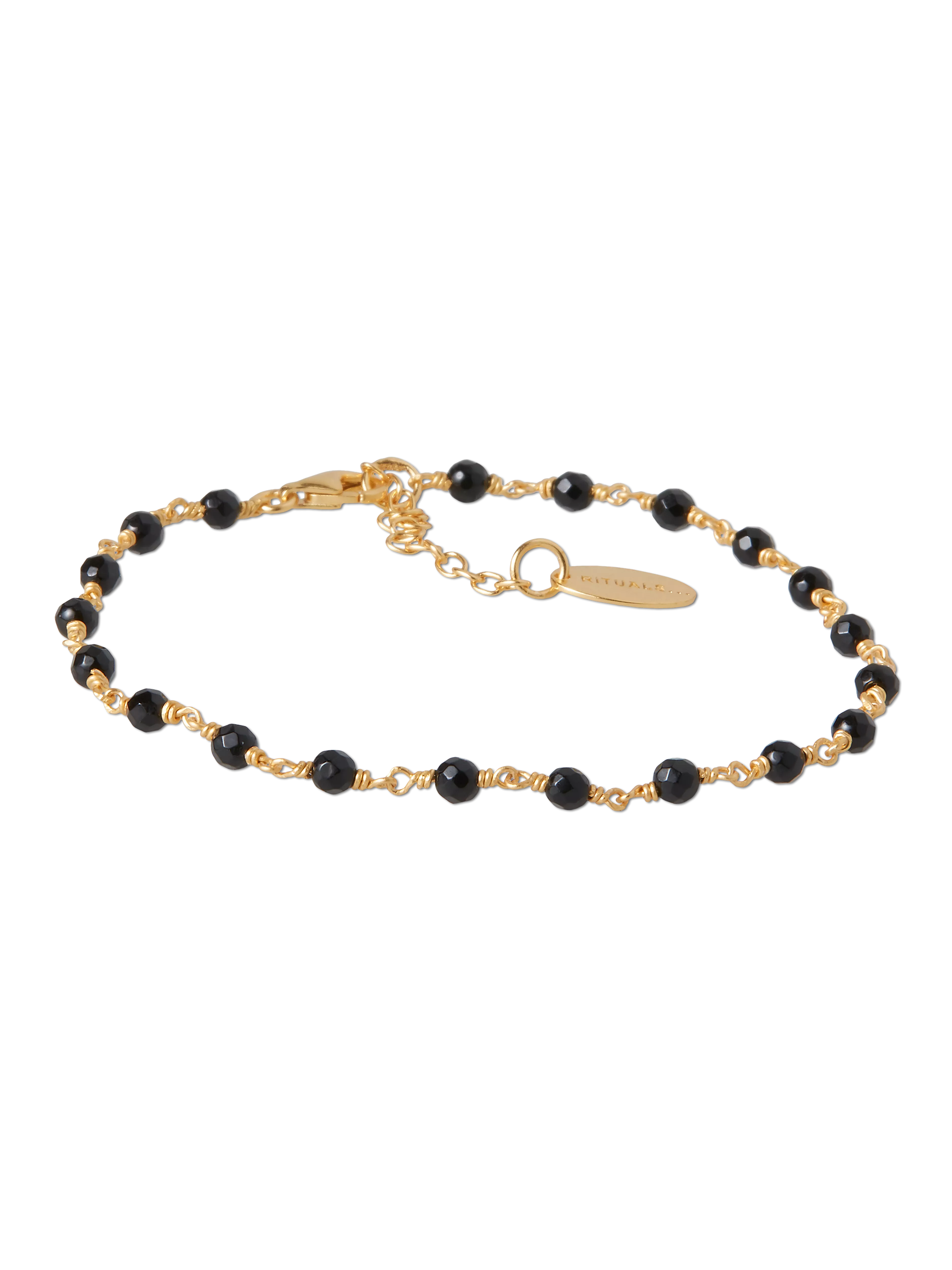 bracelet plaqué or avec onyx noir, houseofrituals, Black, Argent sterling 925 plaqué or 18 carats ; pierres fines : onyx noir, RITUALS