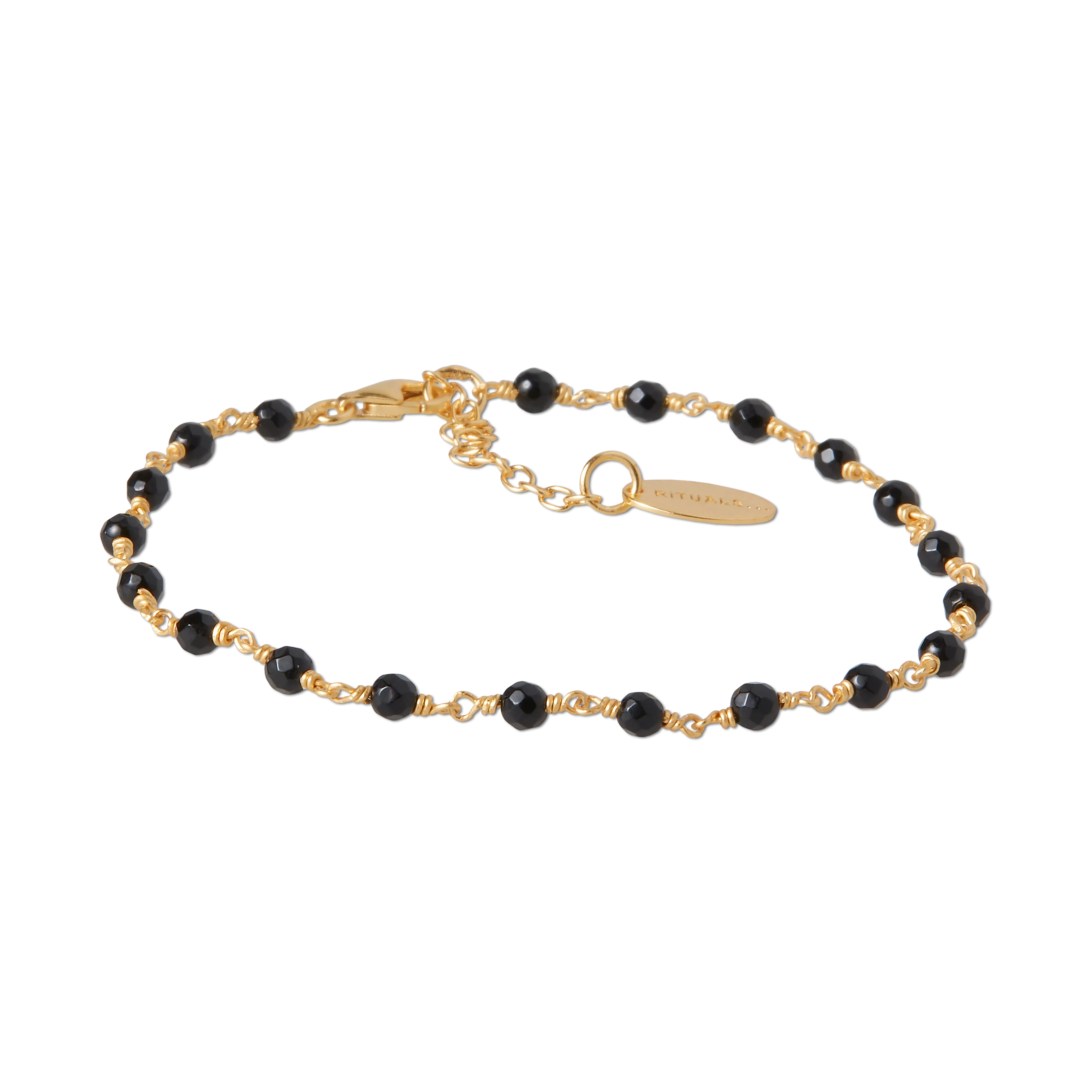 Vergoldetes Armband mit Schmucksteinen, houseofrituals, Black, 925er Sterlingsilber, mit 18-karätigem Gold beschichtet; Schmucksteine: Schwarzer Onyx, RITUALS