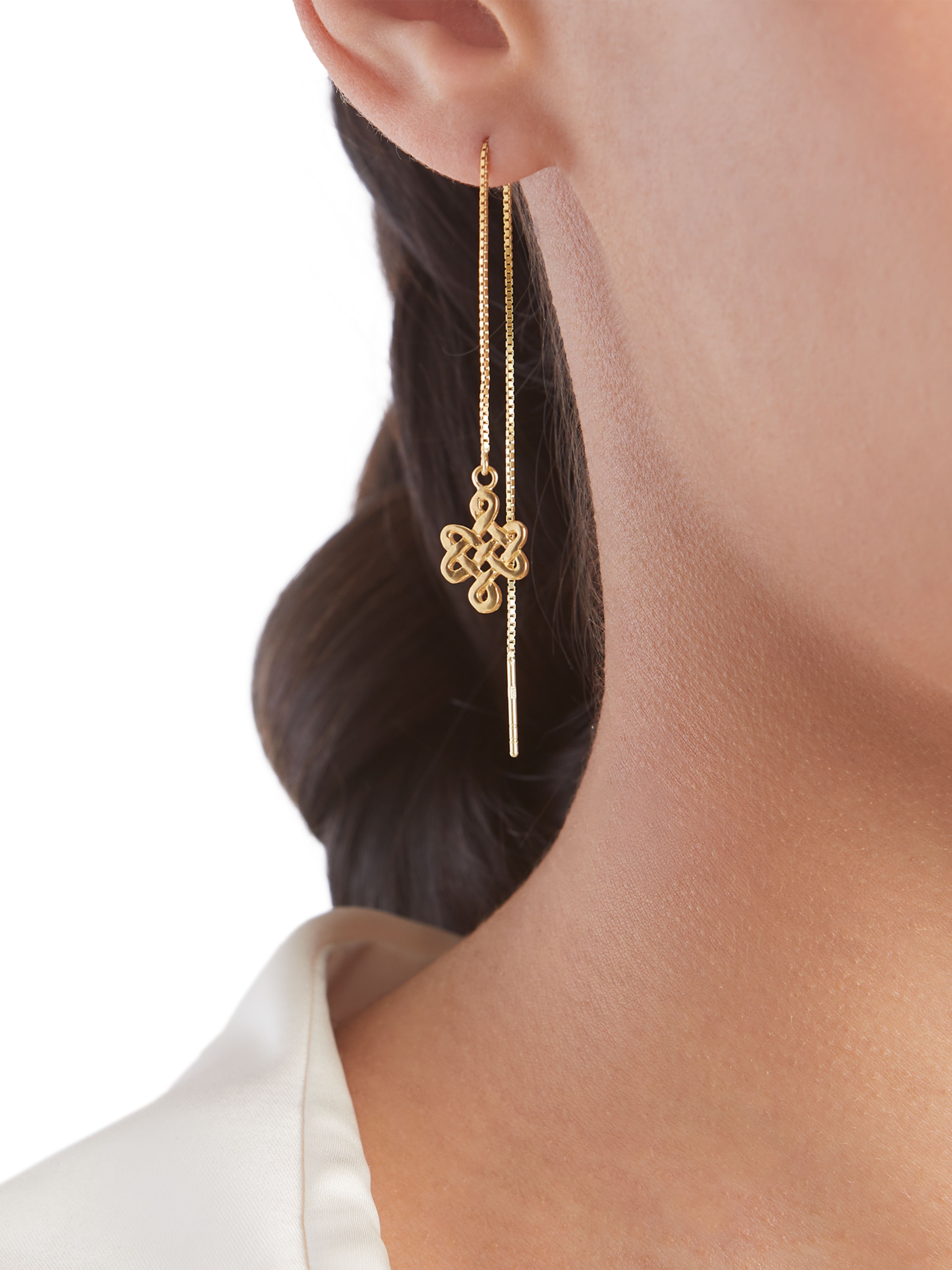 Infinity Chain Earrings Gold Plated Studio with Model and Product