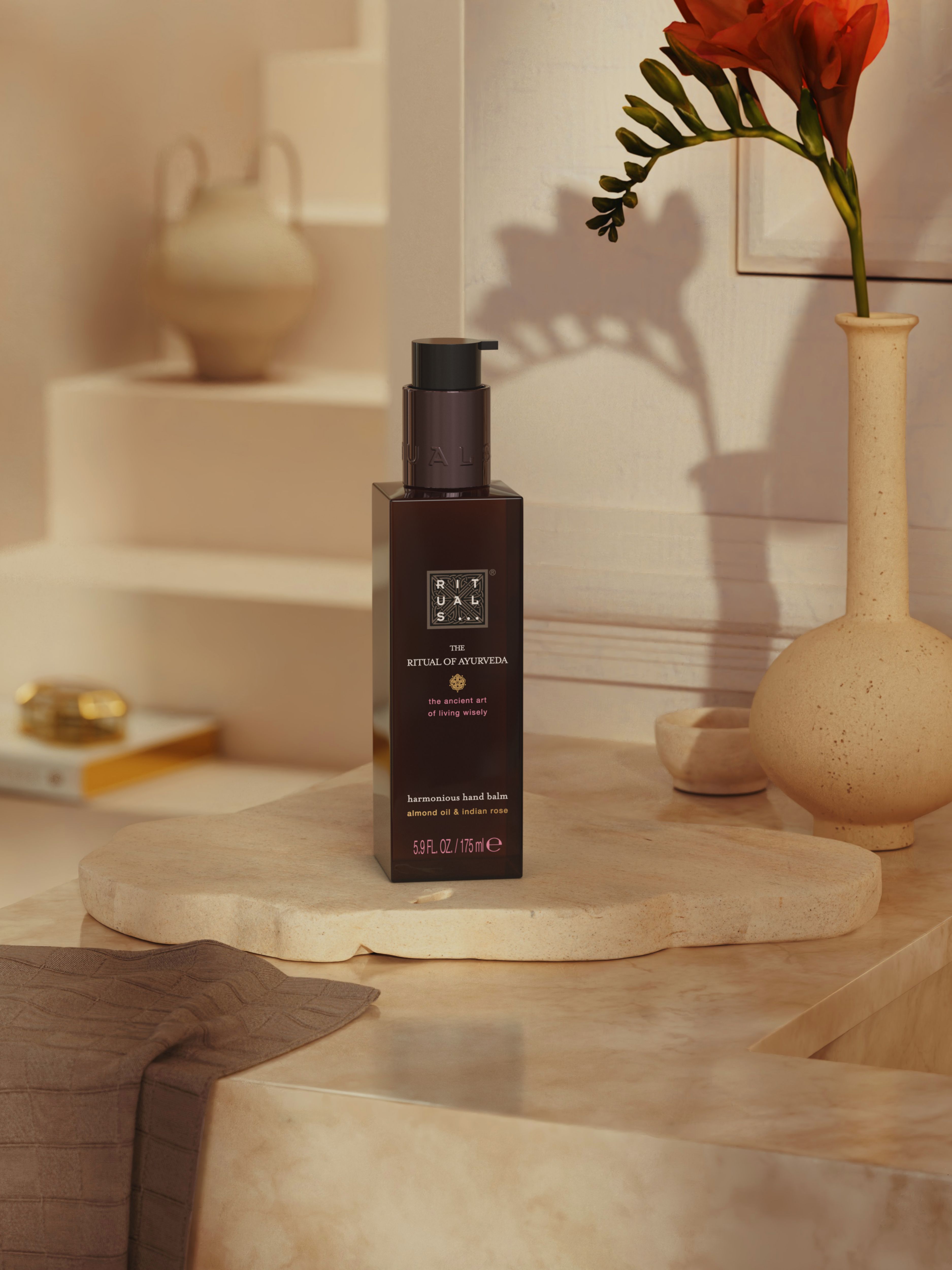 The Ritual of Ayurveda Hand Balm 175ml Lifestyle with Product