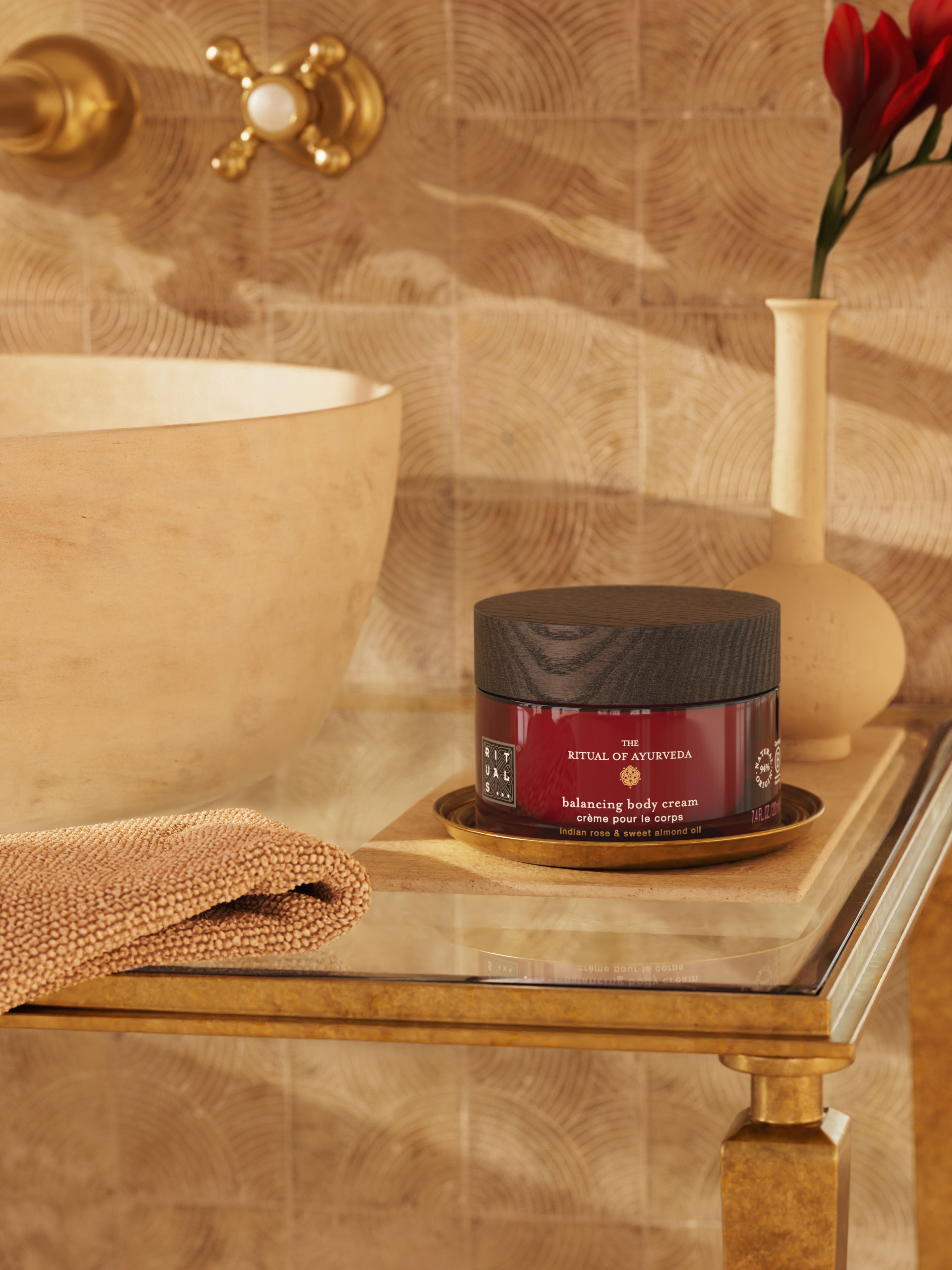 The Ritual of Ayurveda Body Cream 220ml Lifestyle with Product
