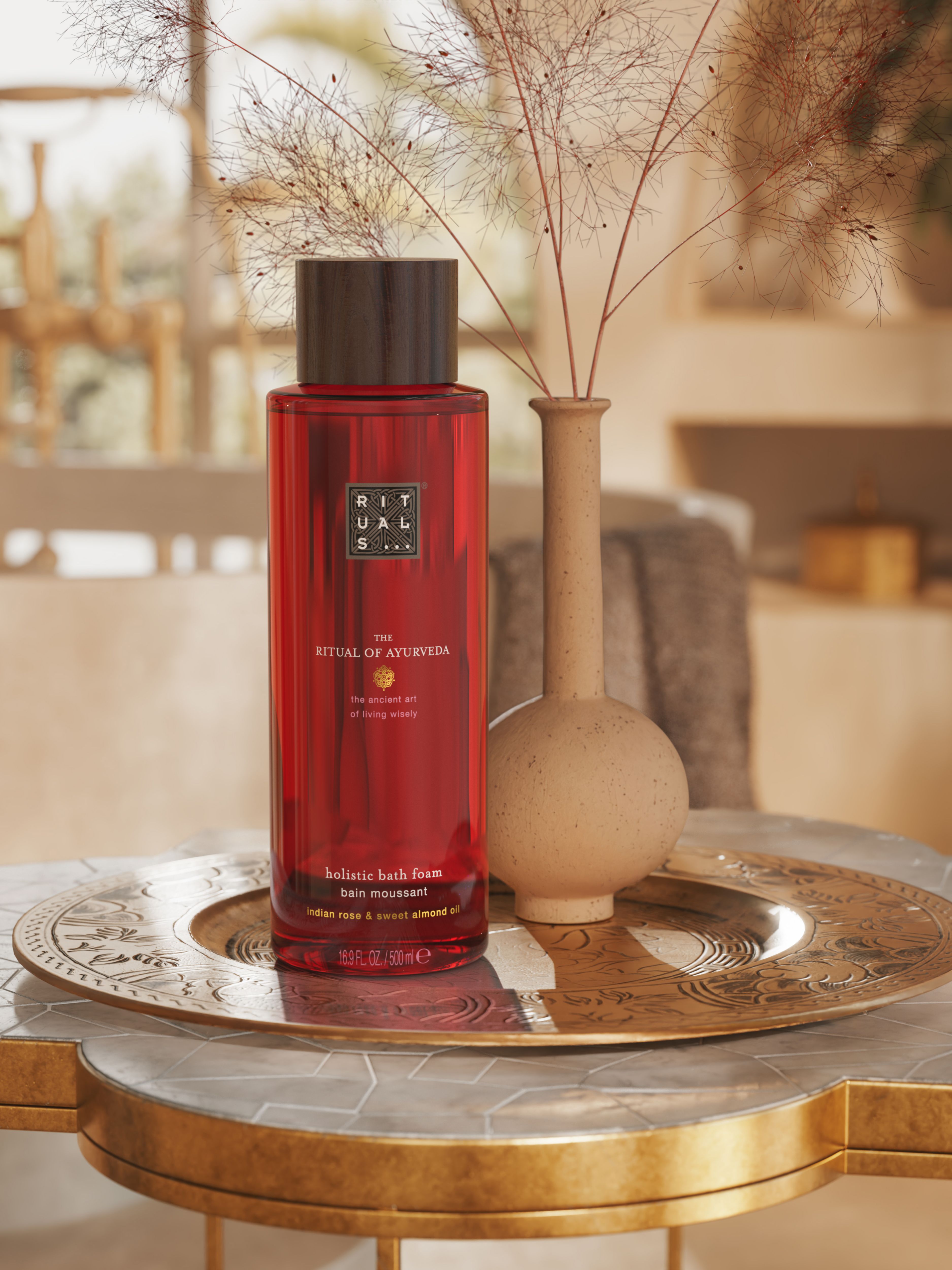 The Ritual of Ayurveda Bath Foam 500ml Lifestyle with Product