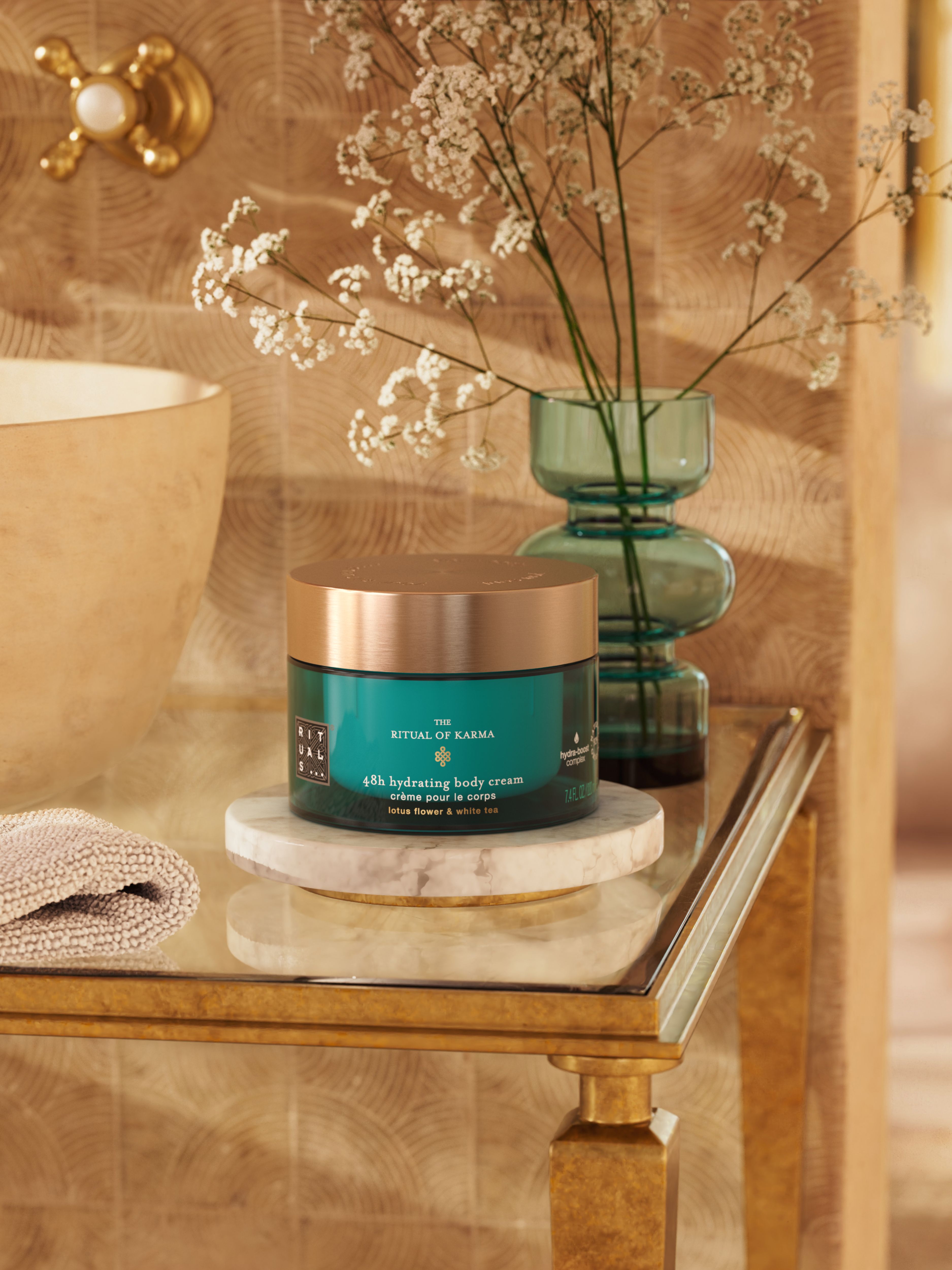 The Ritual of Karma Body Cream 220ml Lifestyle with Product