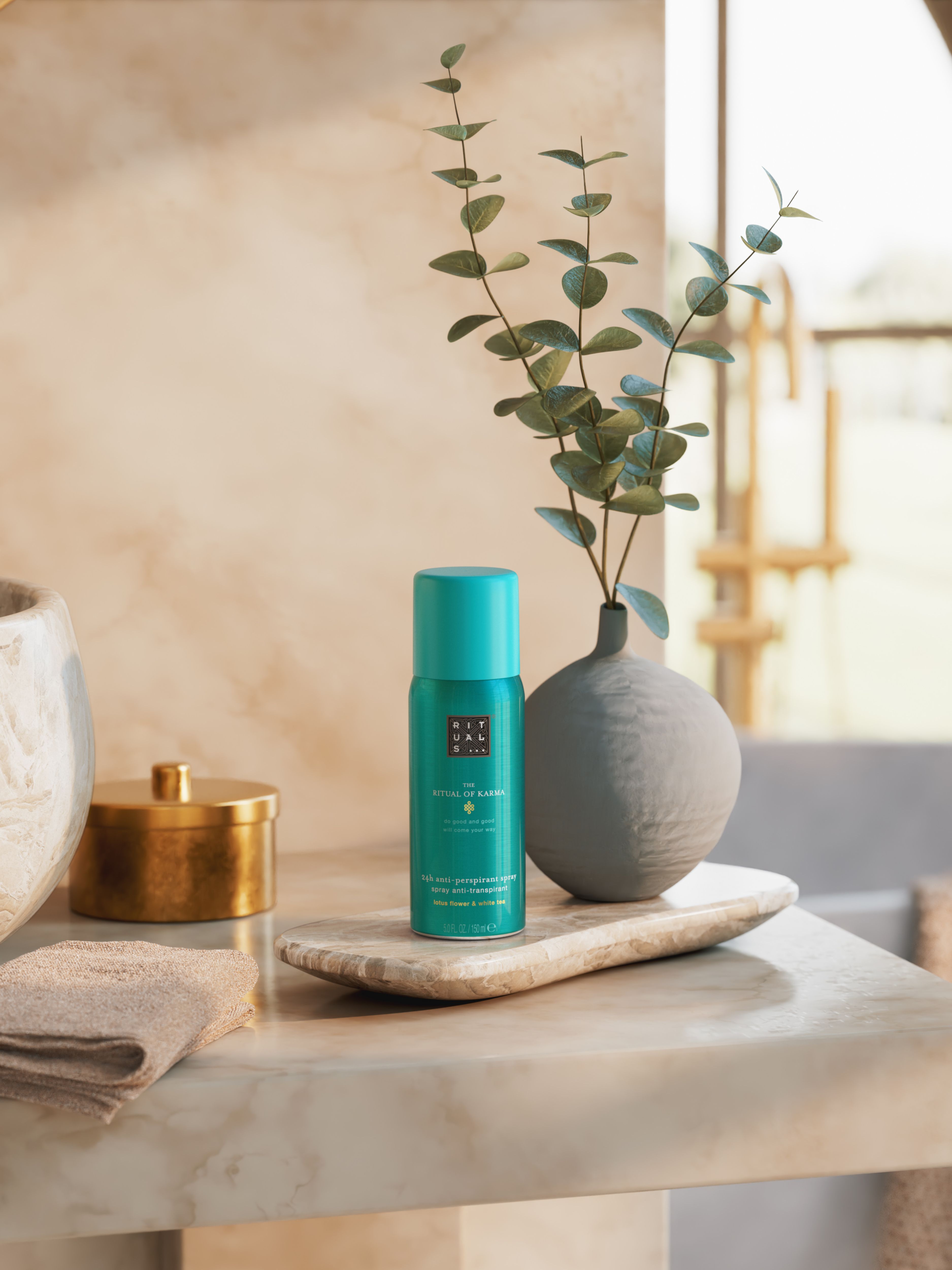 The Ritual of Karma Anti Perspirant Spray Lifestyle with Product