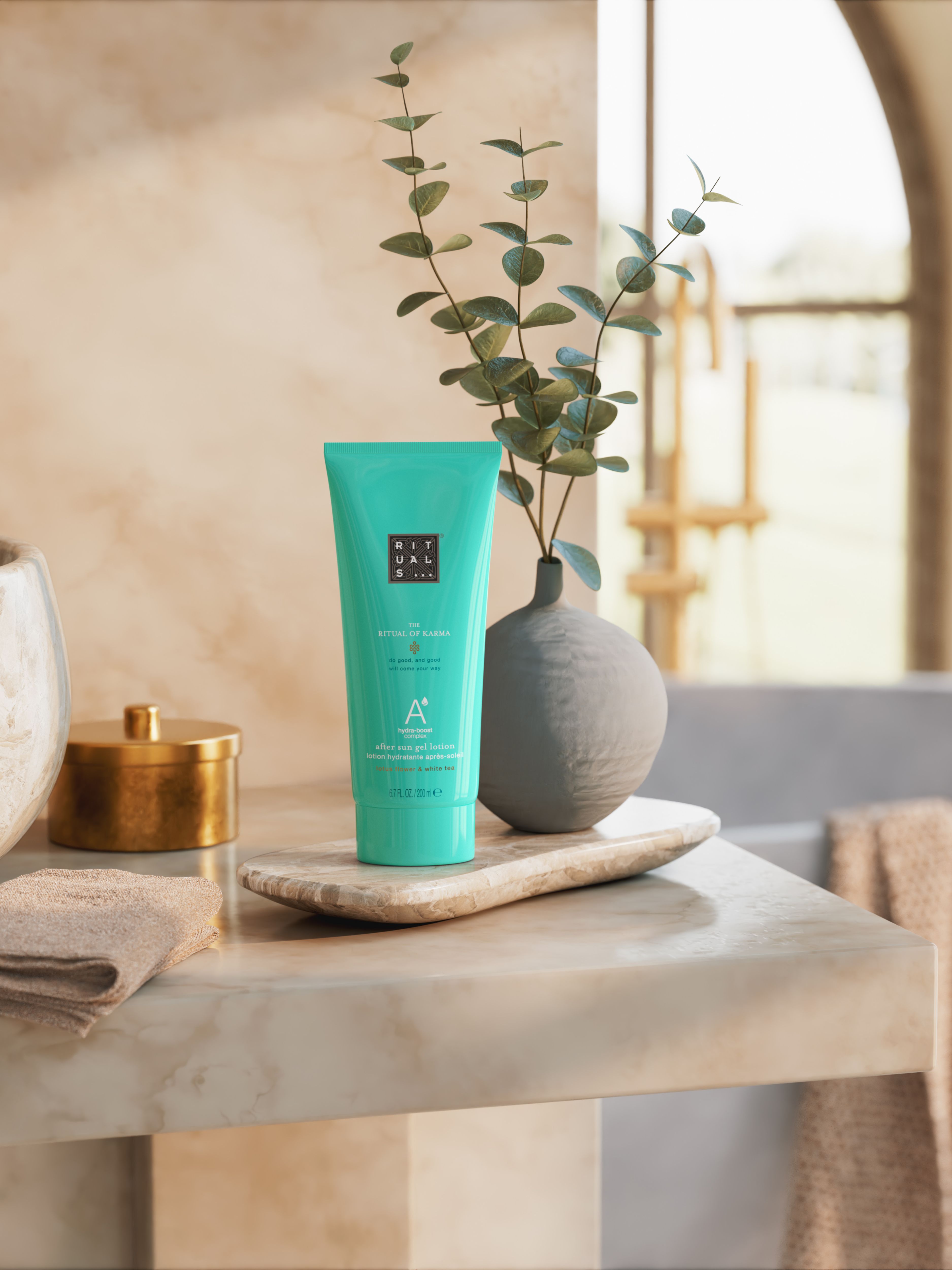 The Ritual of Karma After Sun Gel Lotion Lifestyle with Product