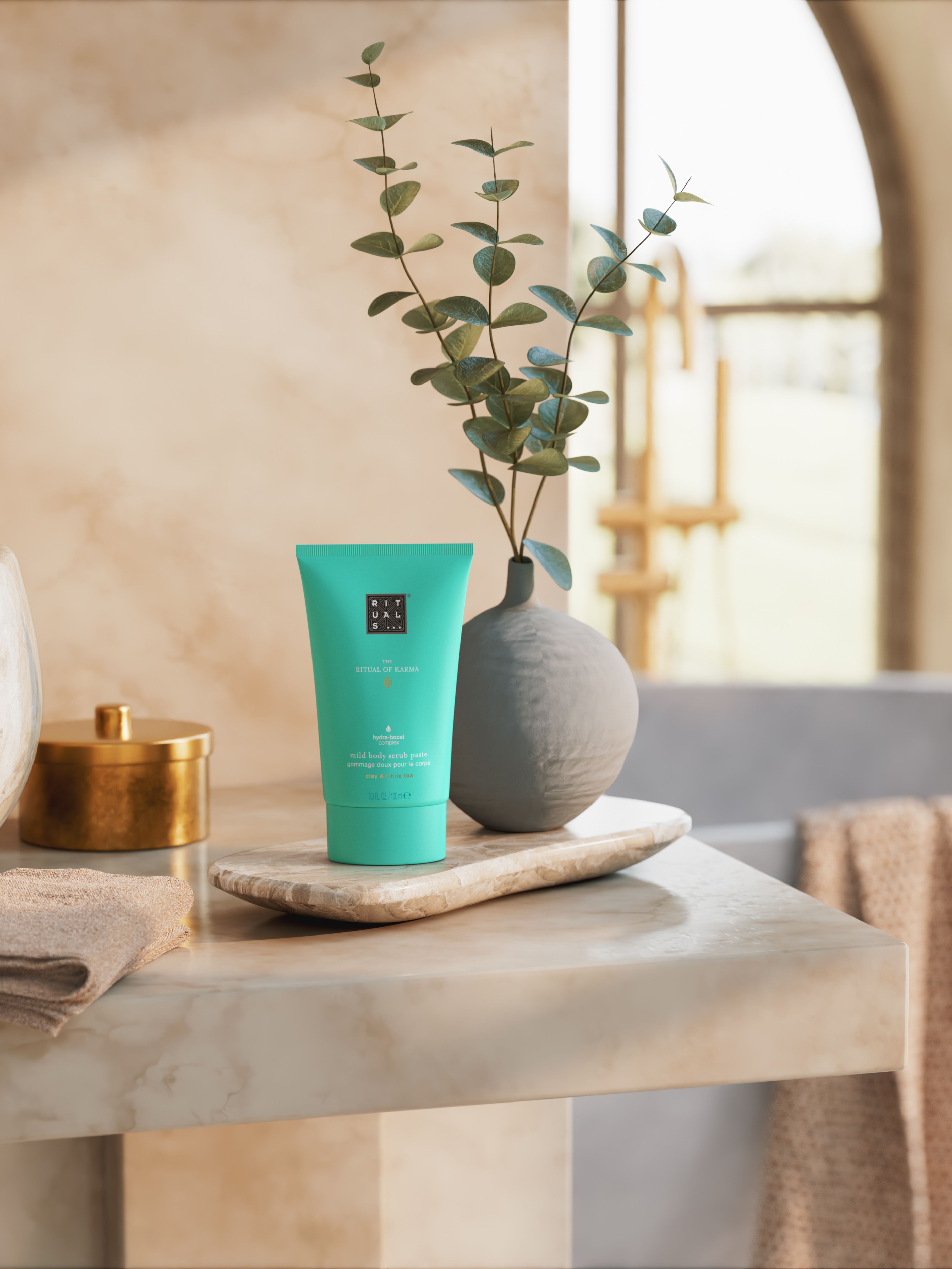 The Ritual of Karma Mild Body Scrub Paste 100ml Lifestyle with Product