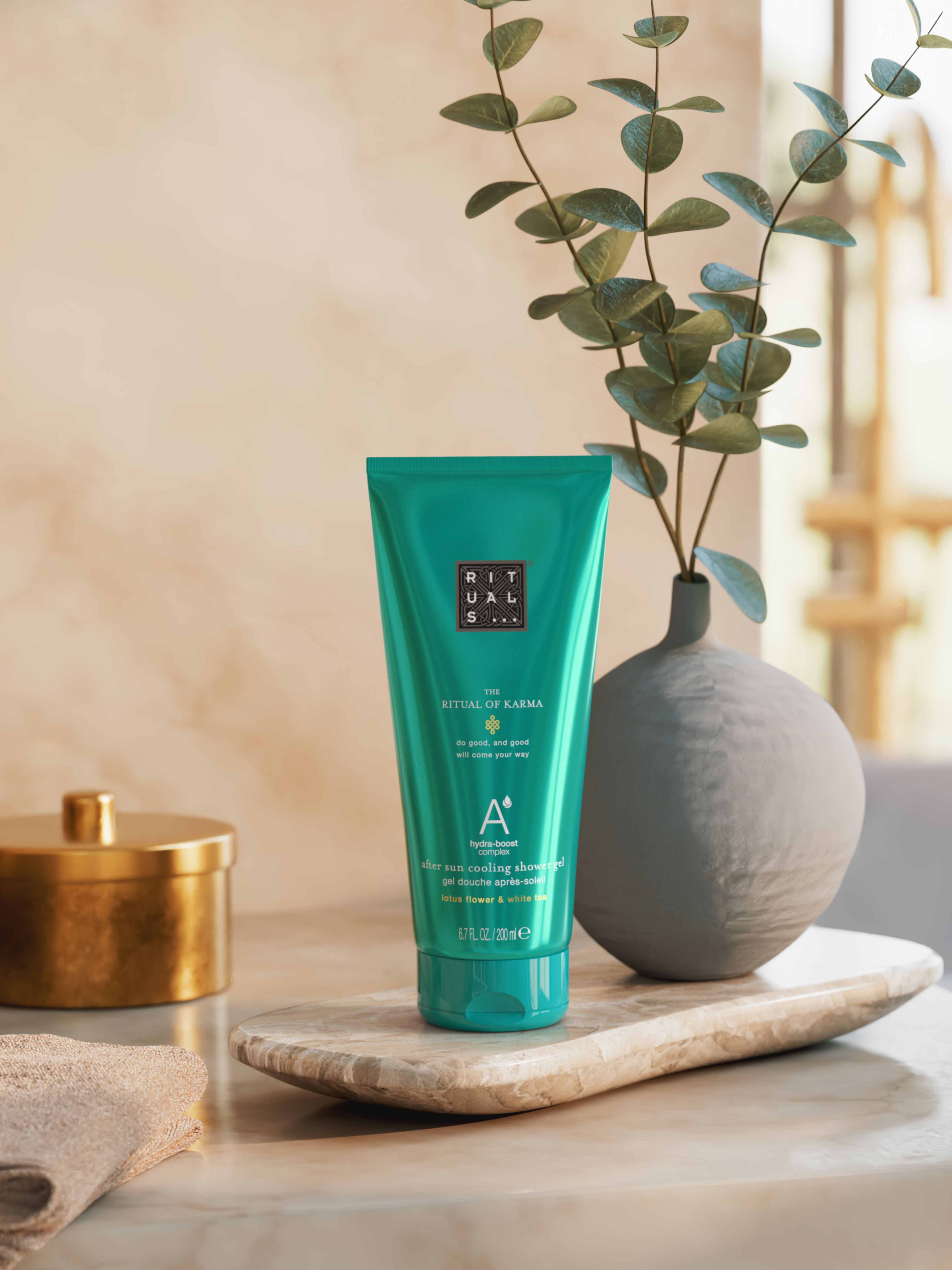 The Ritual of Karma After Sun Ice Shower Gel 200ml Lifestyle with Product