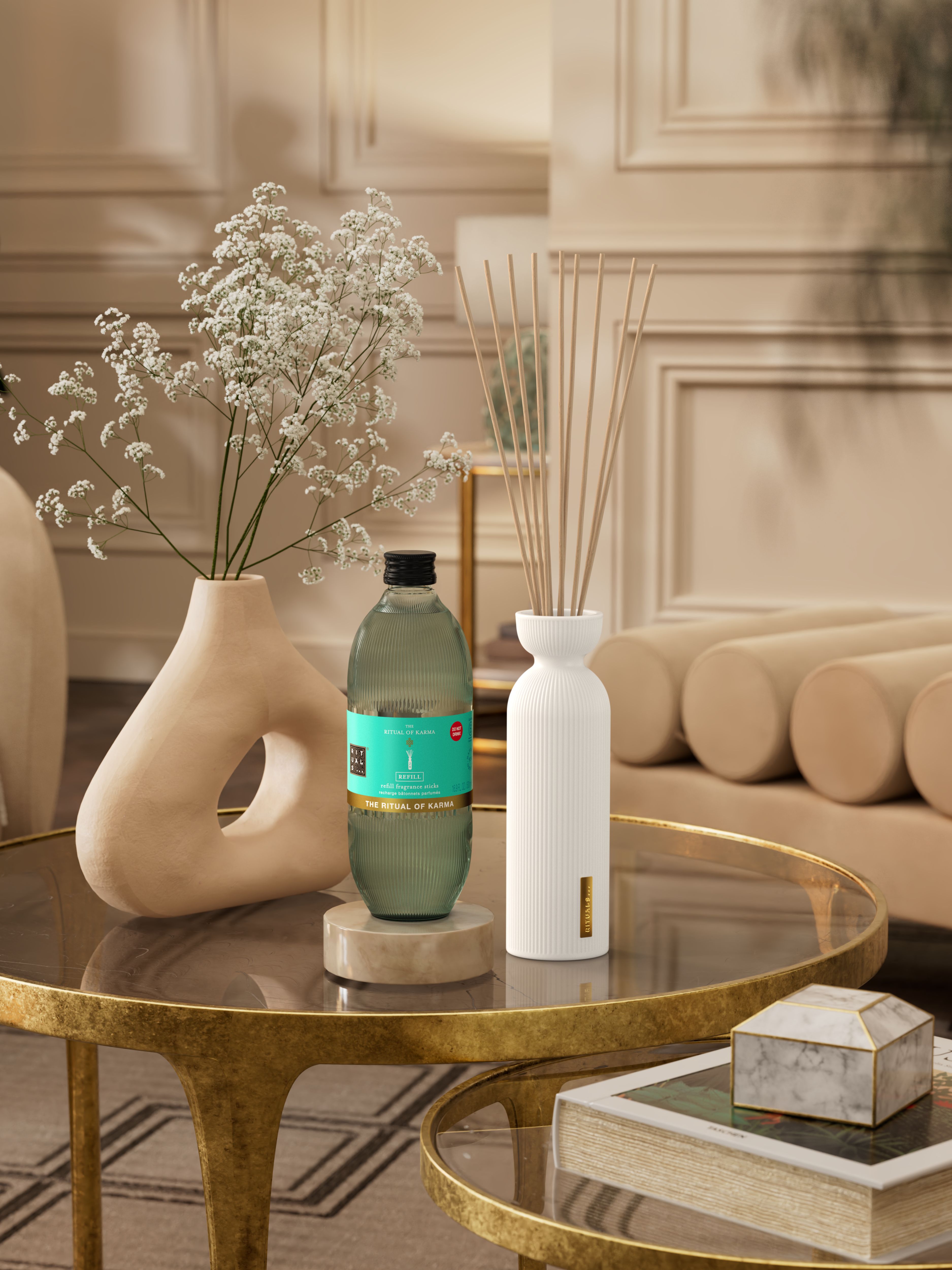 The Ritual of Karma Refill Fragrance Sticks 500ml Lifestyle with Product