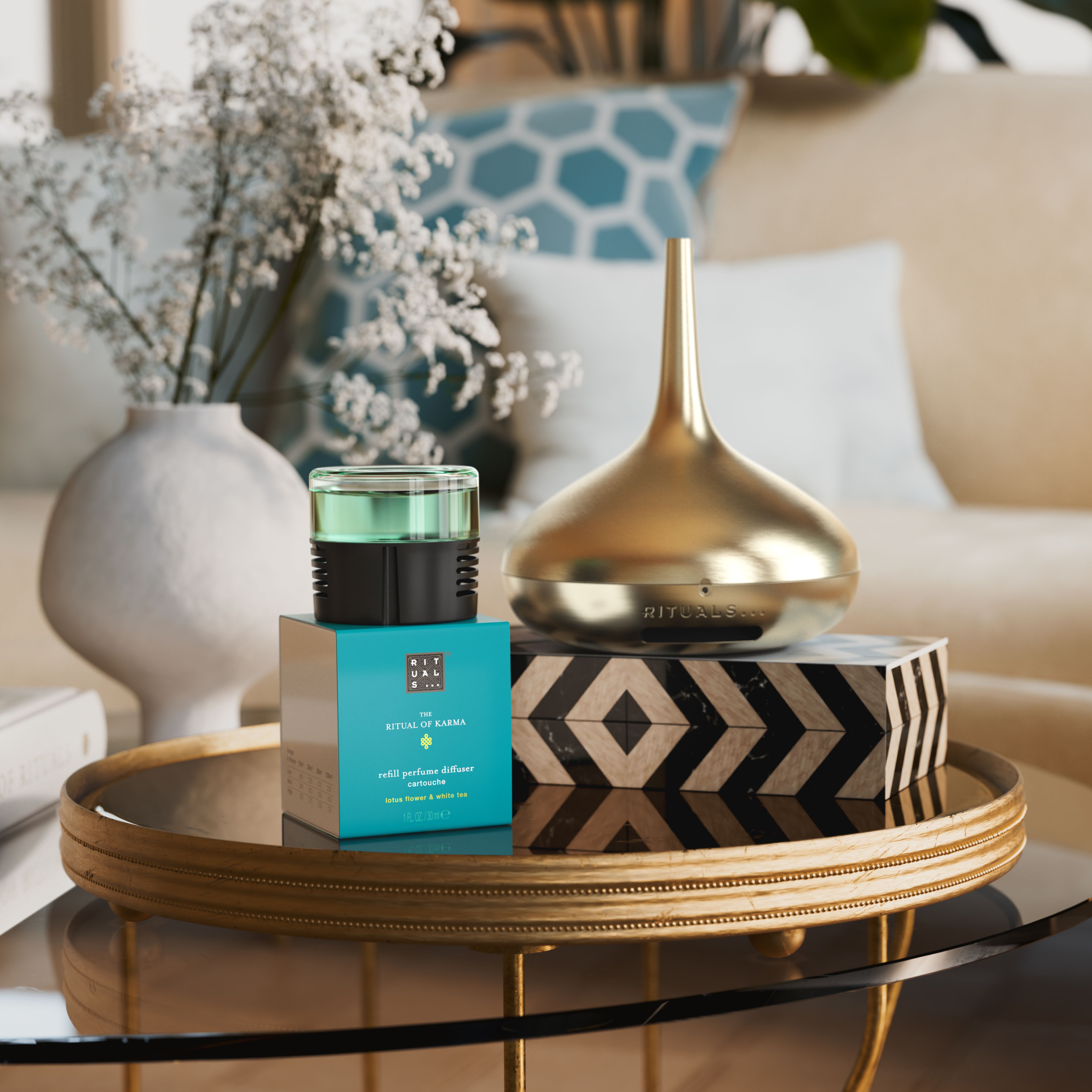 The Ritual of Karma Refill Perfume Diffuser 30ml Lifestyle with Product