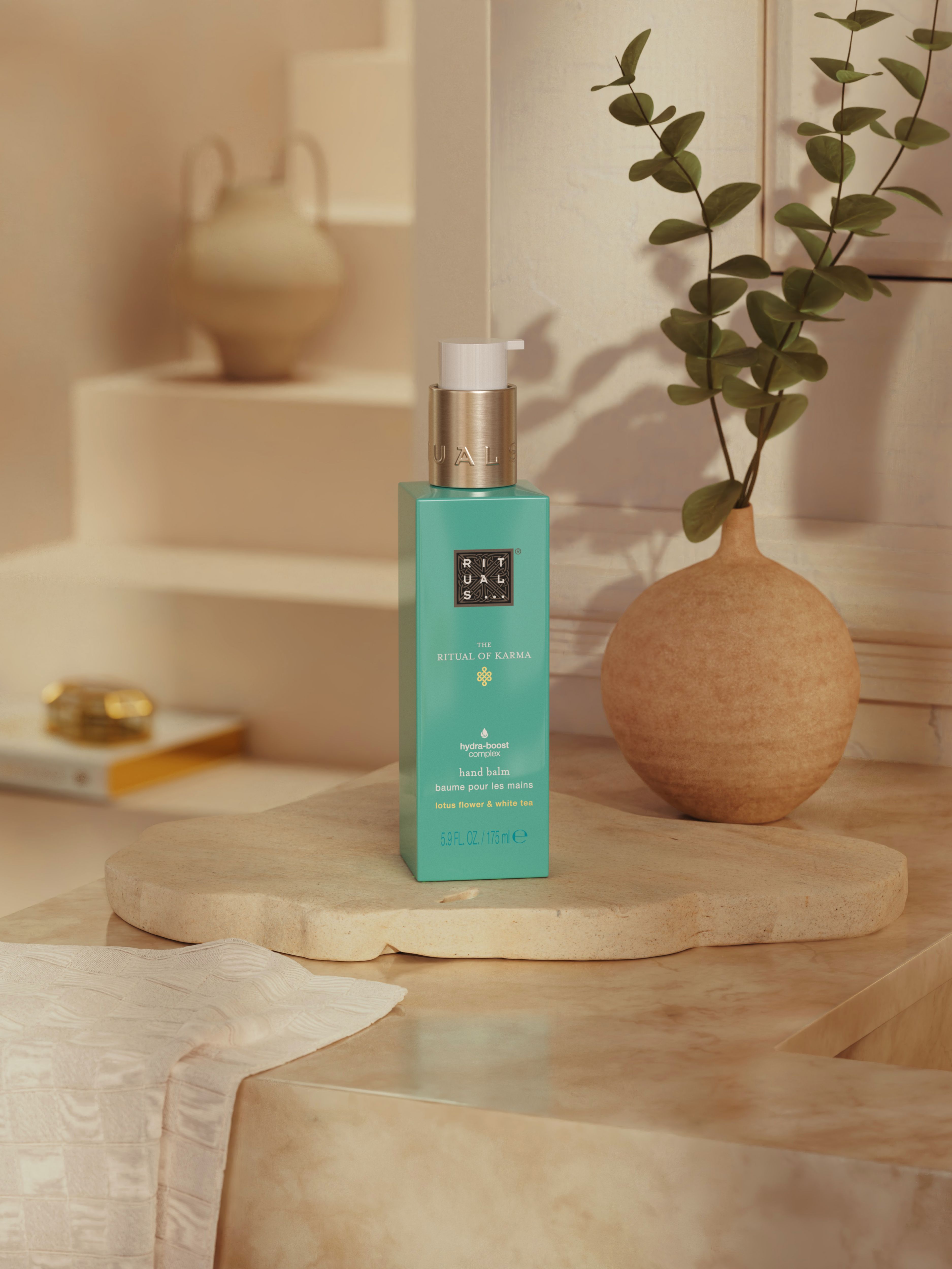 The Ritual of Karma Hand Balm 175ml Lifestyle with Product