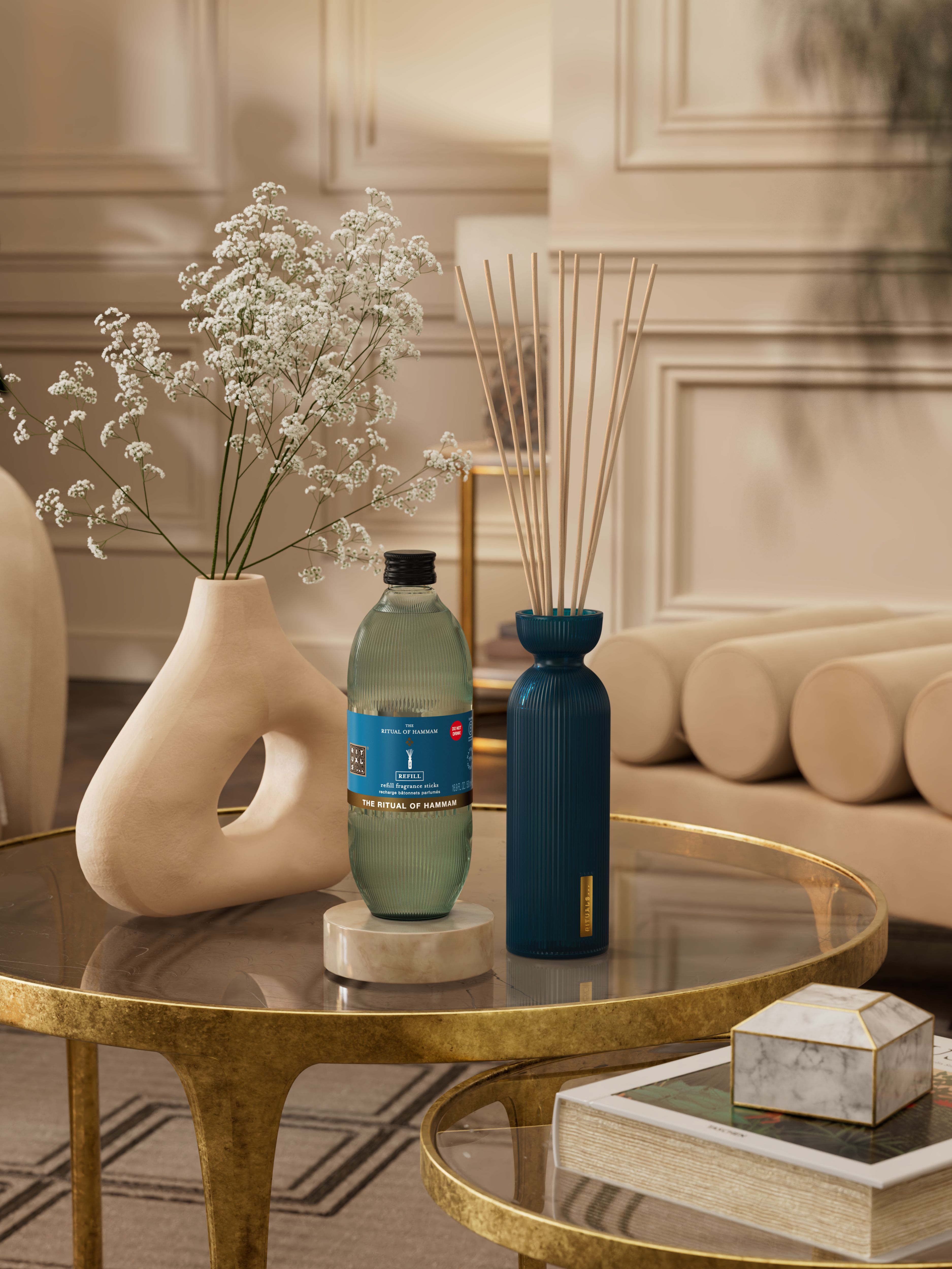 The Ritual of Hammam Refill Fragrance Sticks 500ml Lifestyle with Product