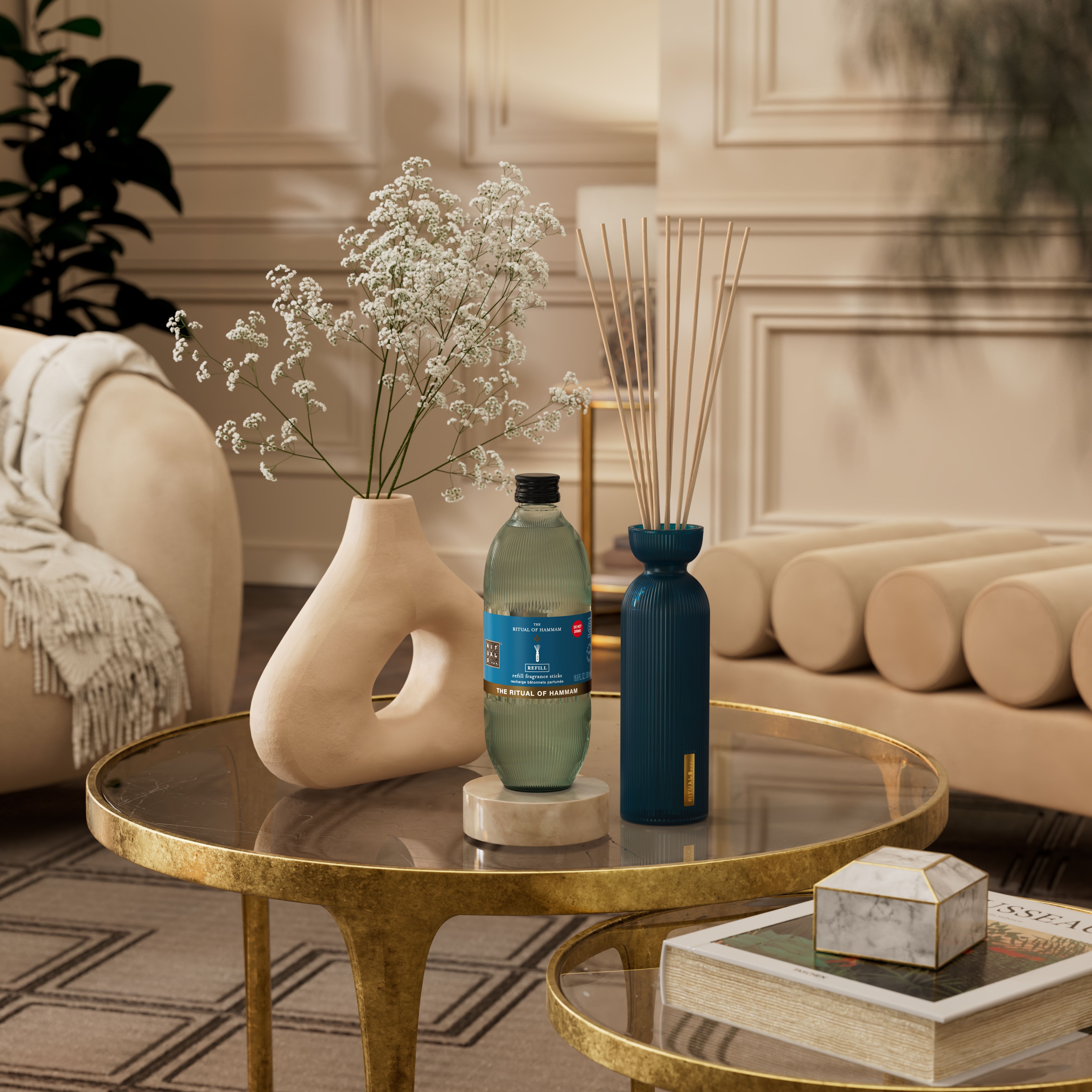 The Ritual of Hammam Refill Fragrance Sticks 500ml Lifestyle with Product
