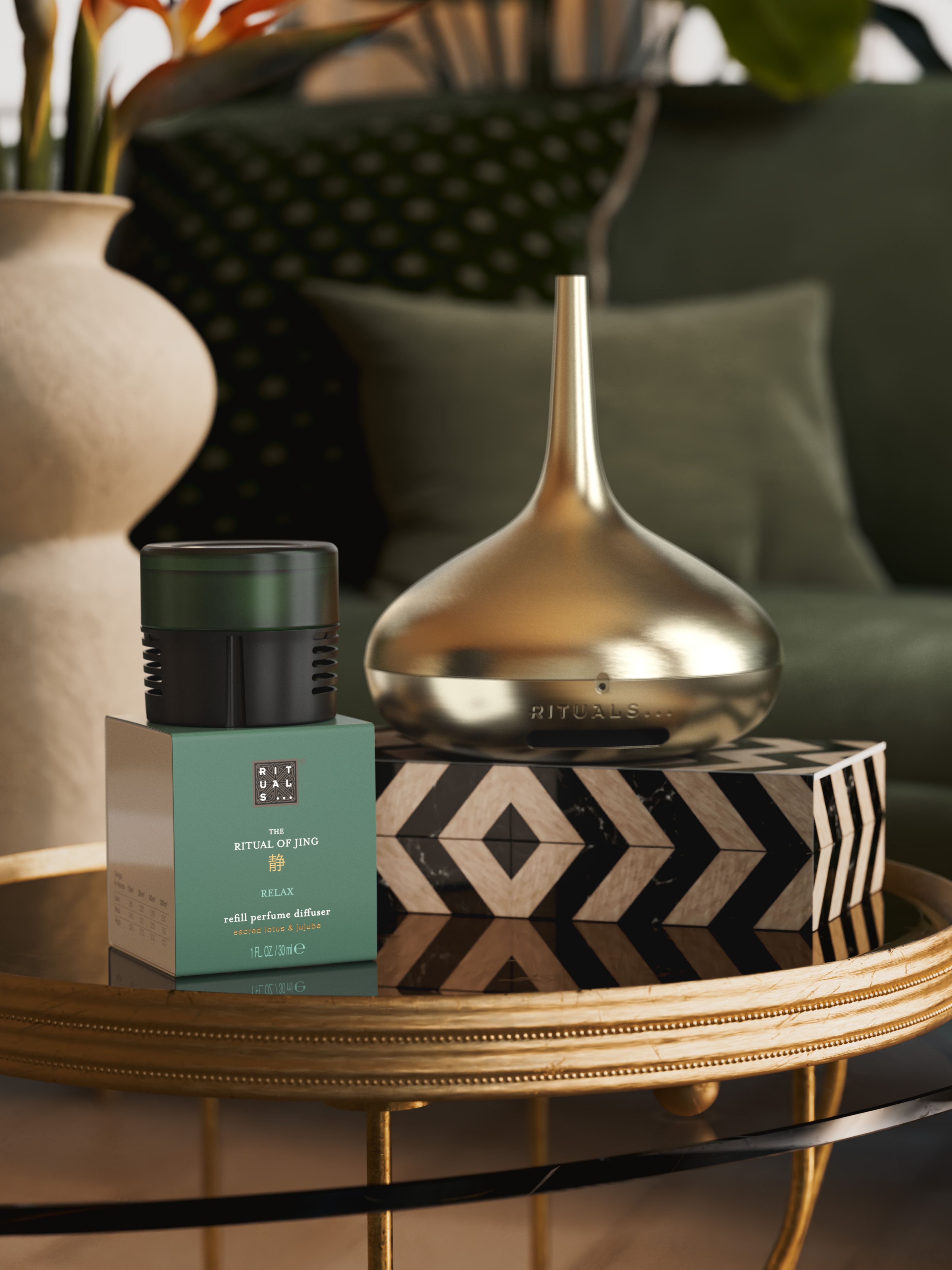 The Ritual of Jing Refill Perfume Diffuser 30ml Lifestyle with Product