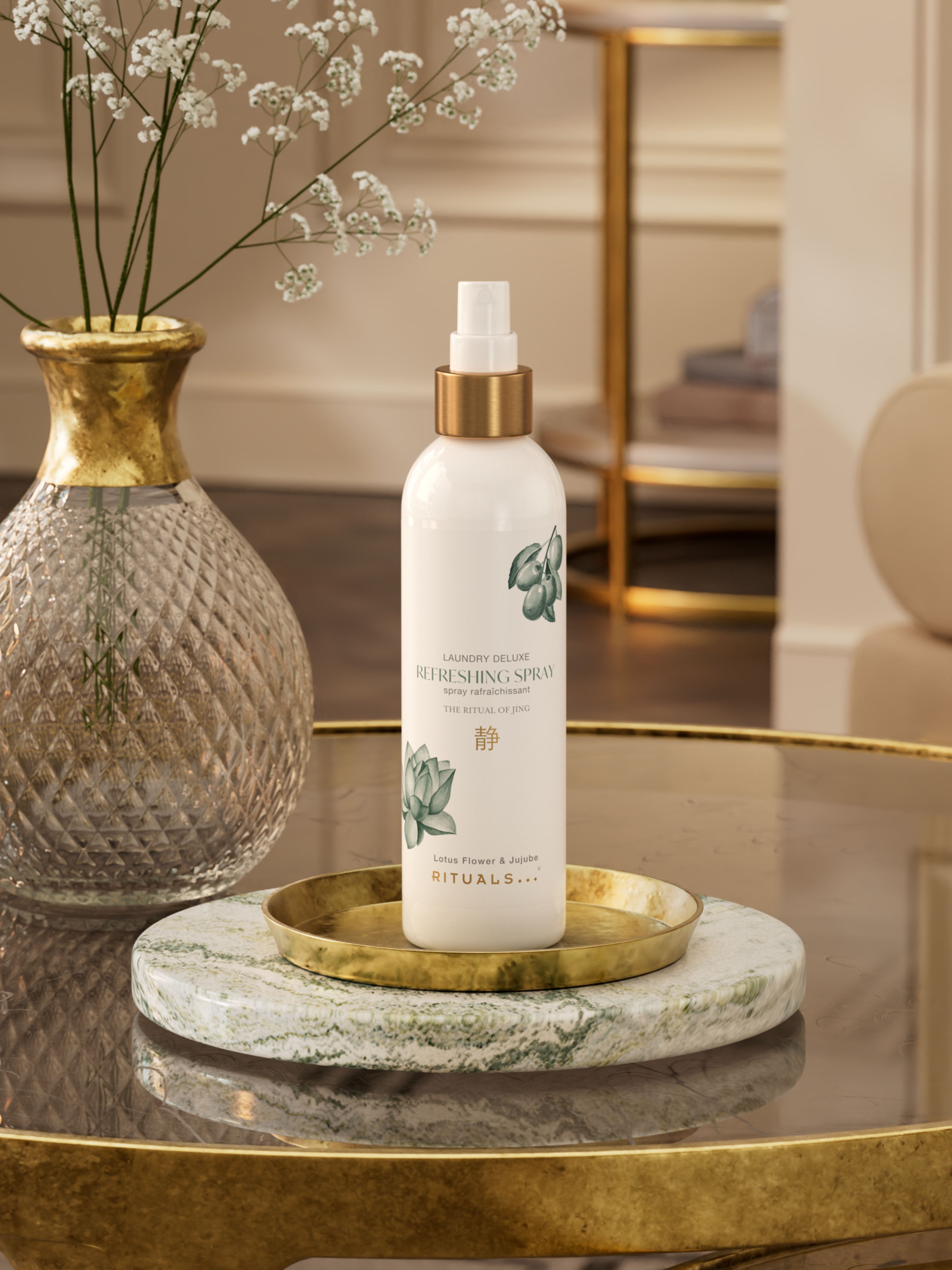 The Ritual of Jing Refreshing Spray 250ml Lifestyle with Product