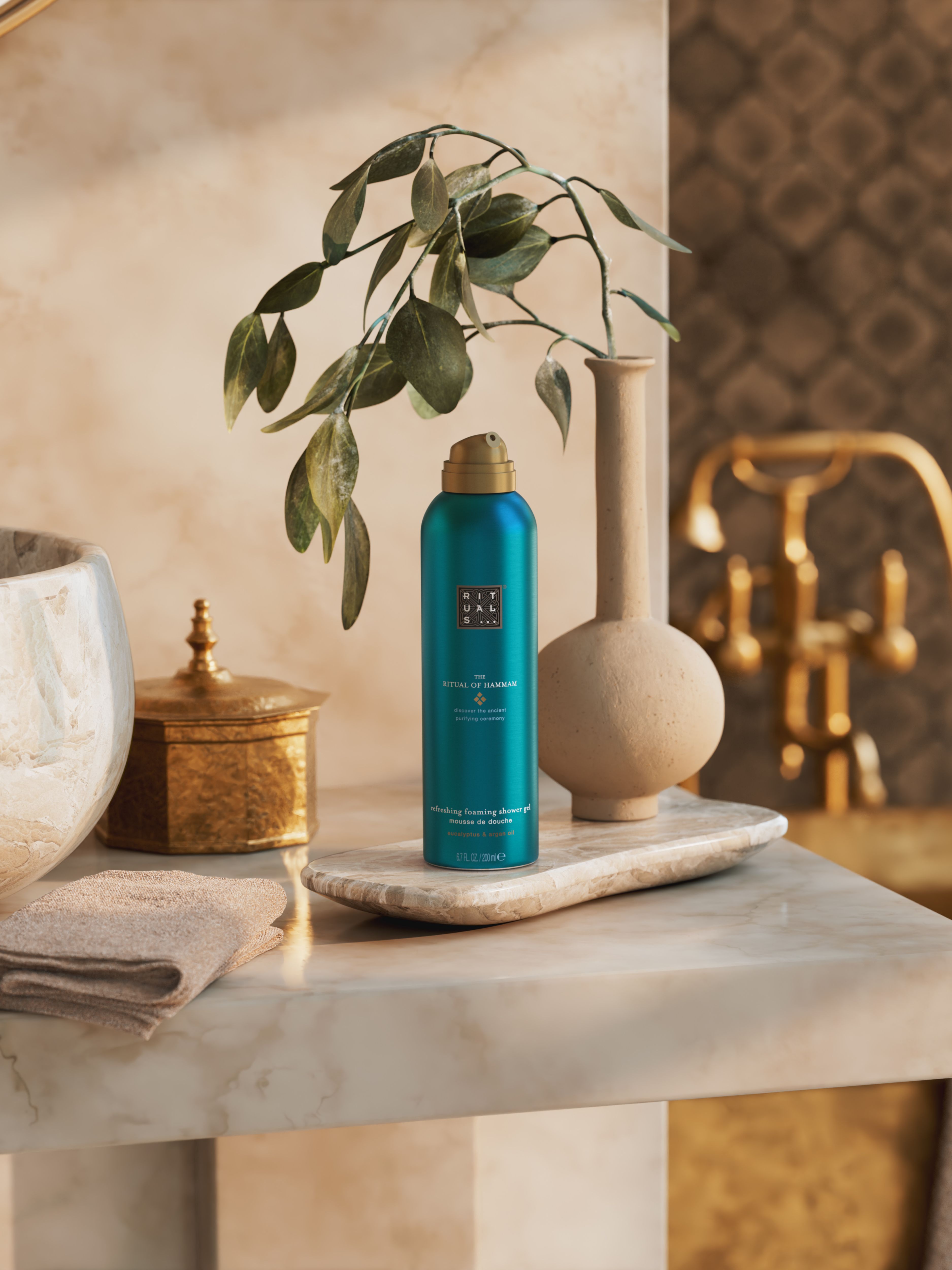 The Ritual of Hammam Foaming Shower Gel Lifestyle with Product