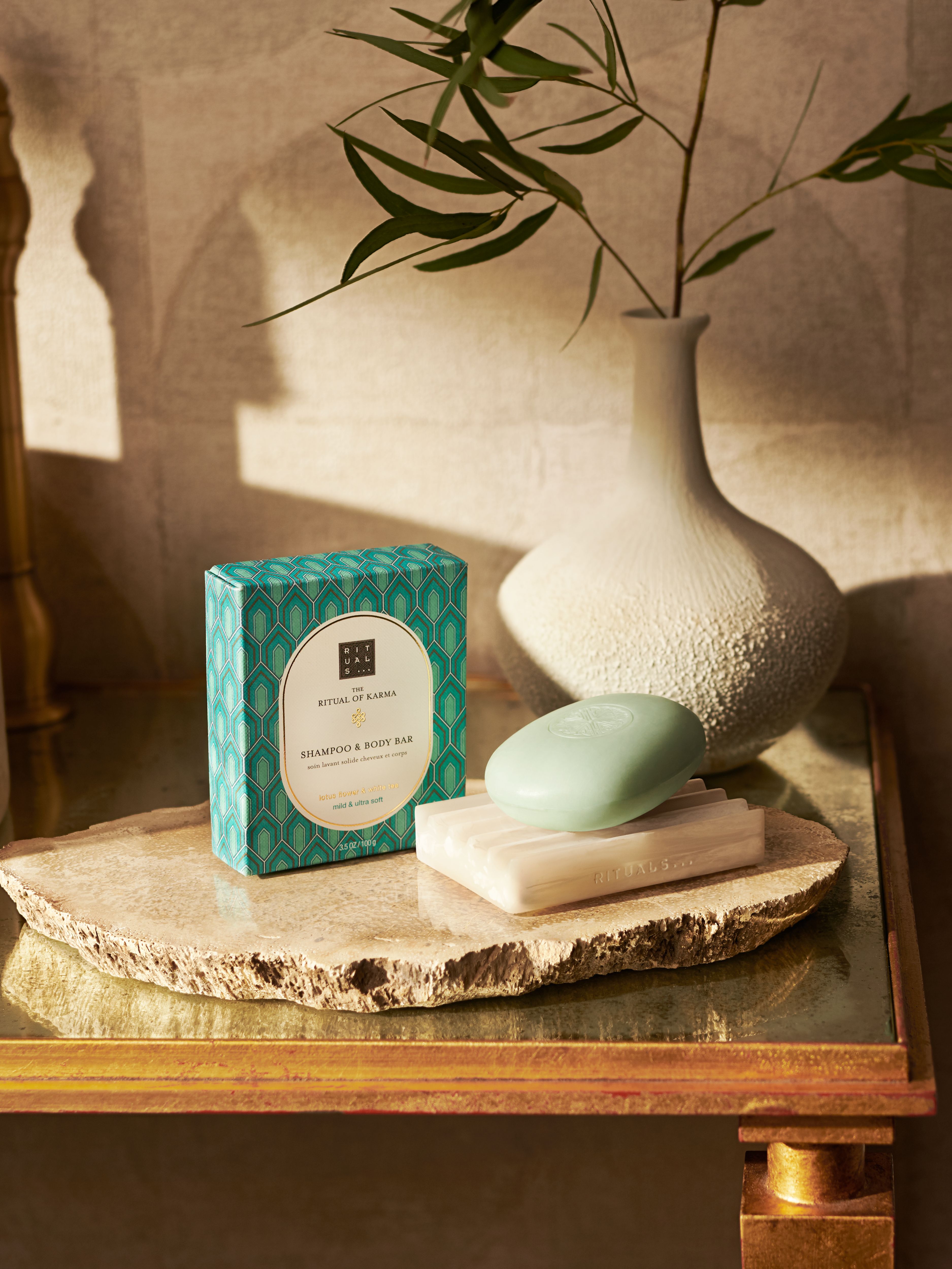 The Ritual of Karma Shampoo & Body Bar 100g Lifestyle with Product