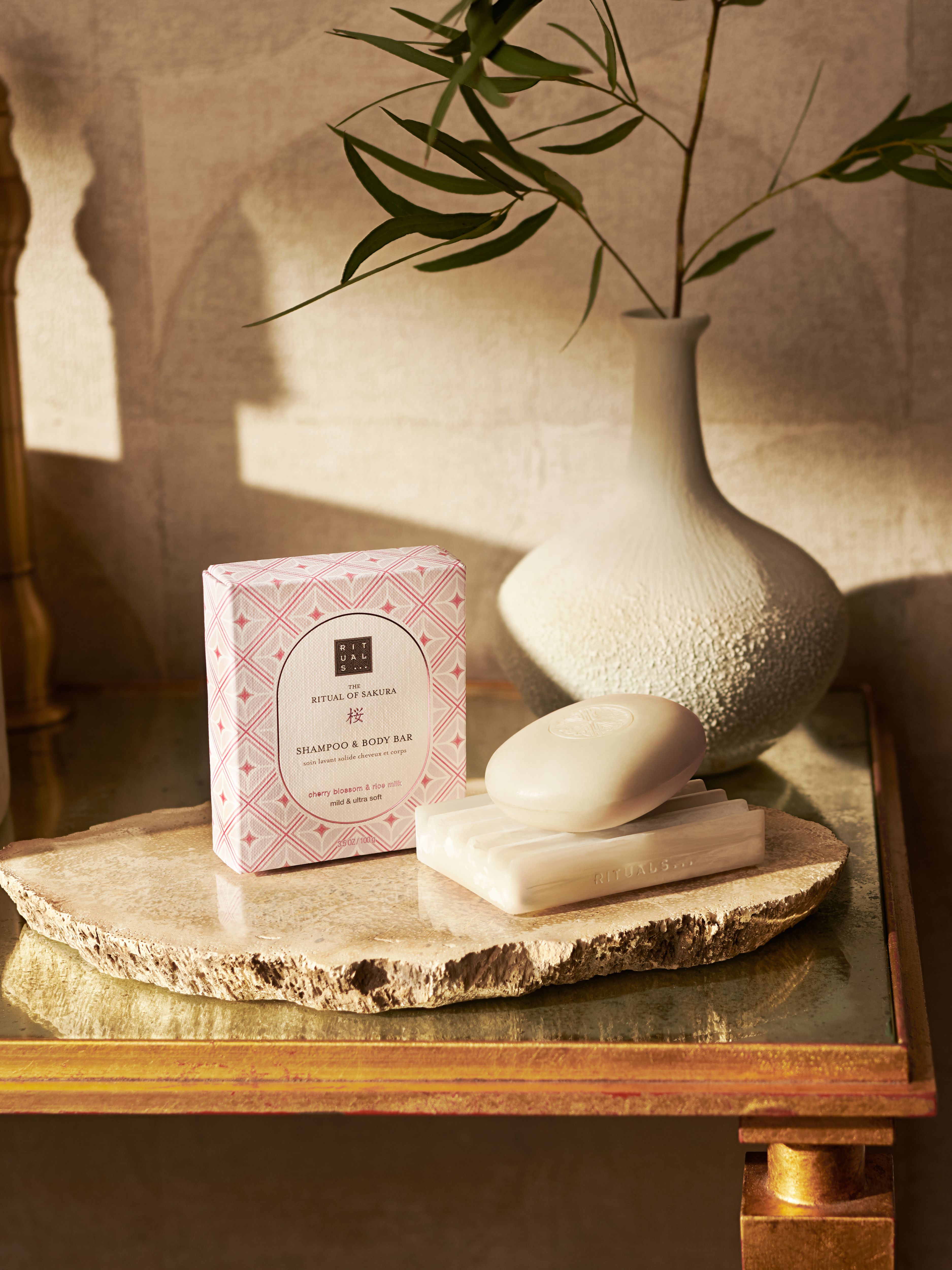 The Ritual of Sakura Shampoo & Body Bar 100g Lifestyle with Product