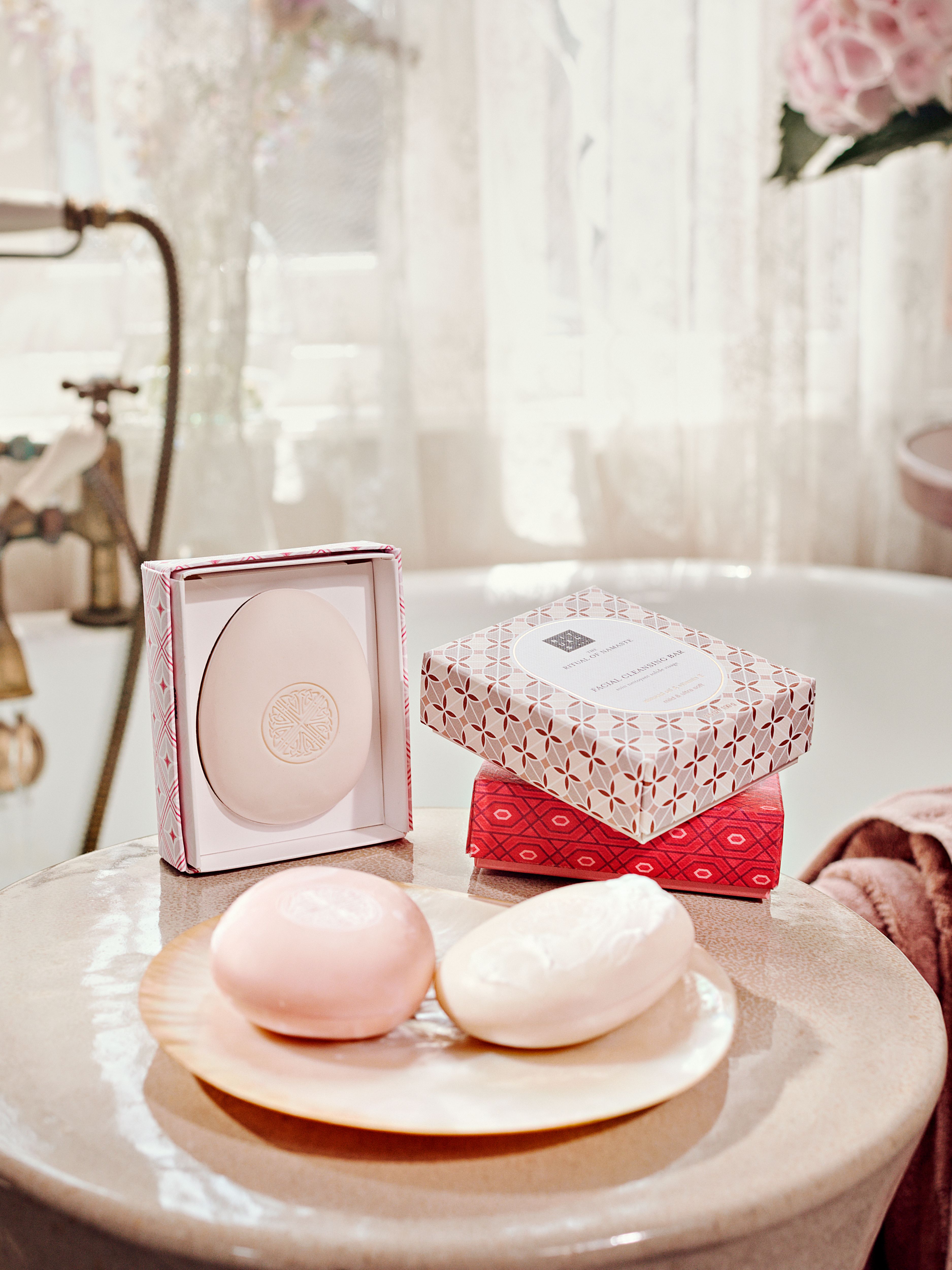 The Ritual of Sakura Shampoo & Body Bar 100g Lifestyle with Open Pack