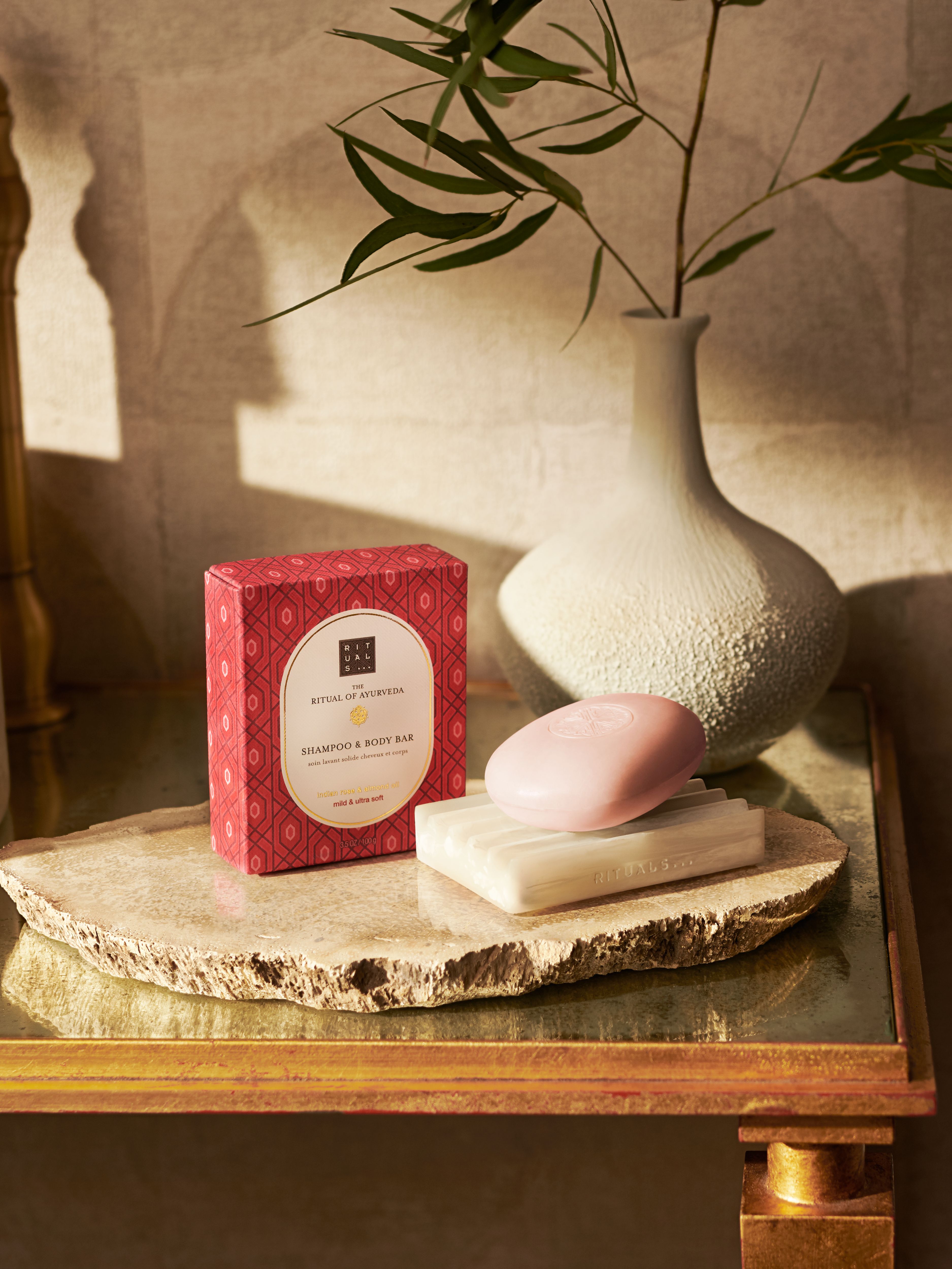 The Ritual of Ayurveda Shampoo & Body Bar 100g Lifestyle with Product