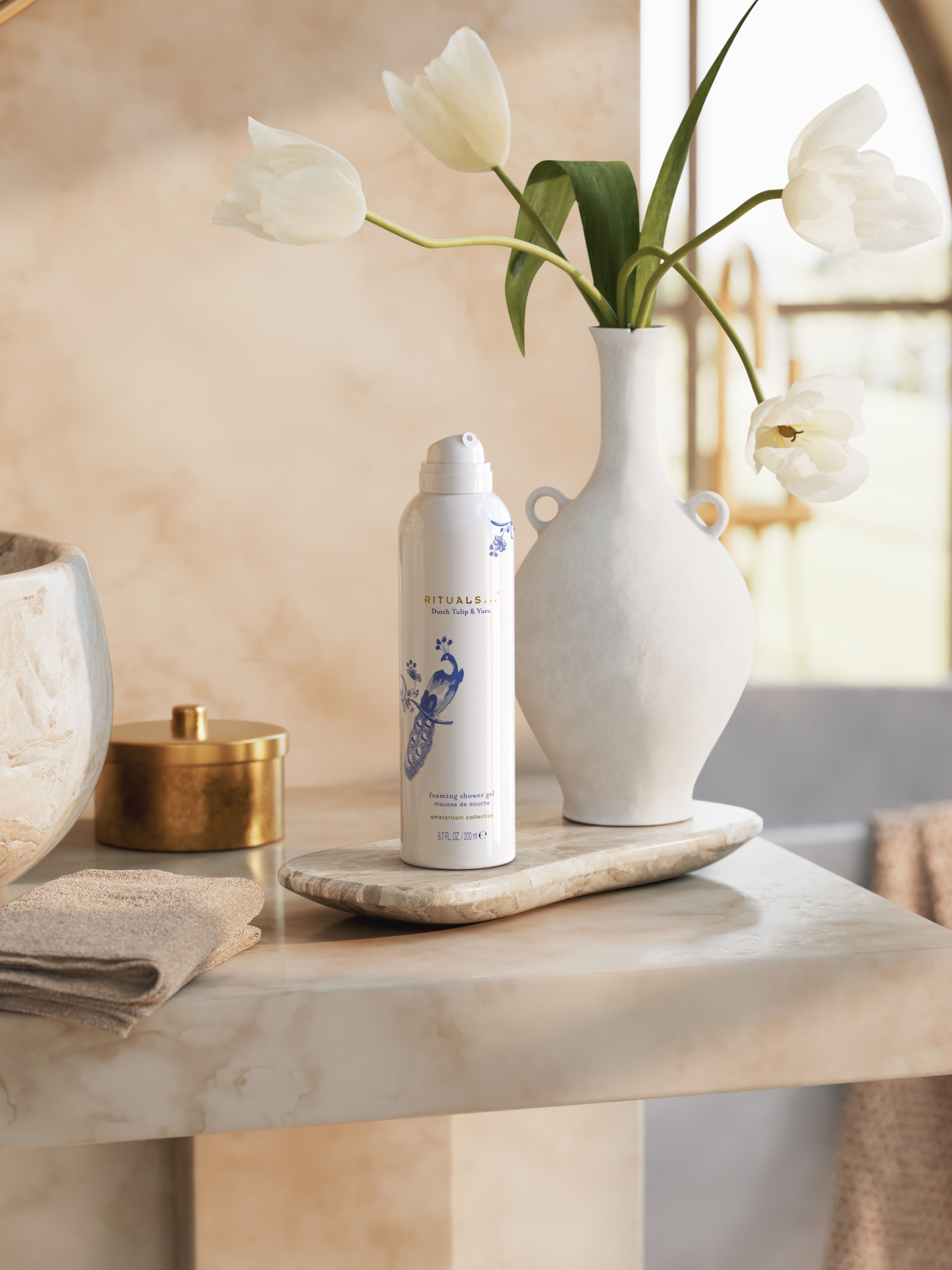 Amsterdam Collection Foaming Shower Gel Lifestyle with Product