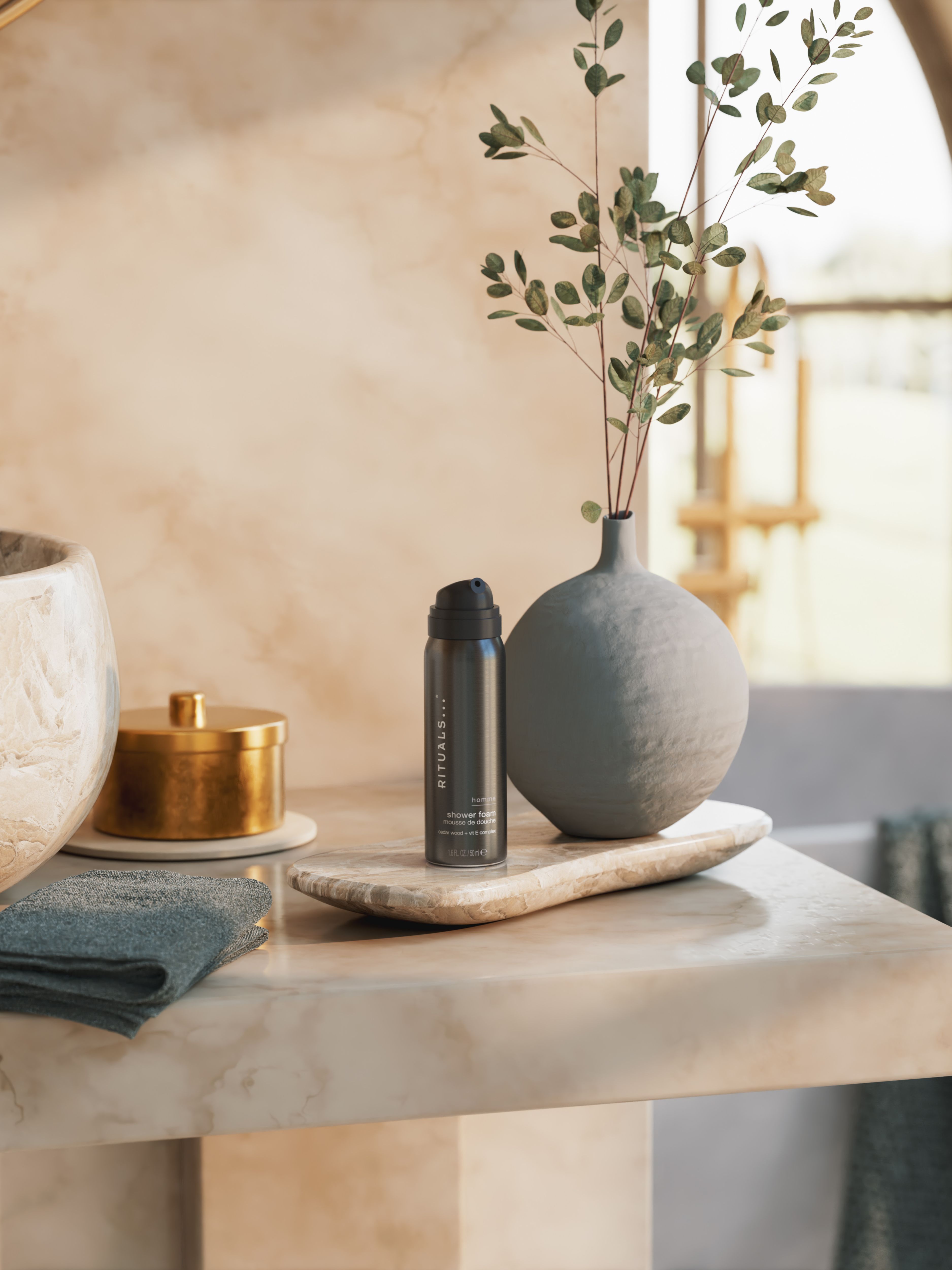 Rituals Homme shower foam 50ml Lifestyle with Product