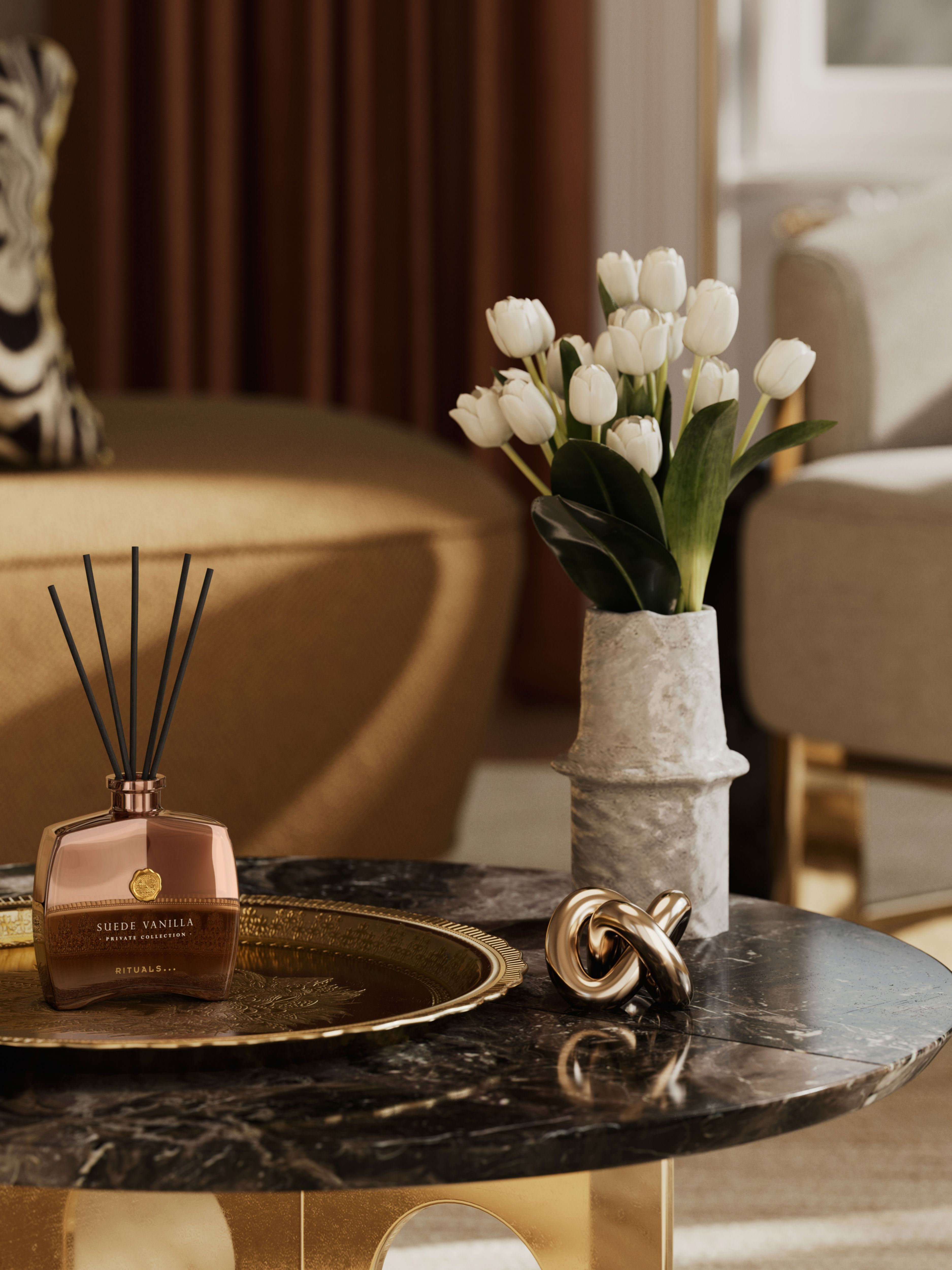 Suede Vanilla Mini Fragrance Sticks Lifestyle with Product