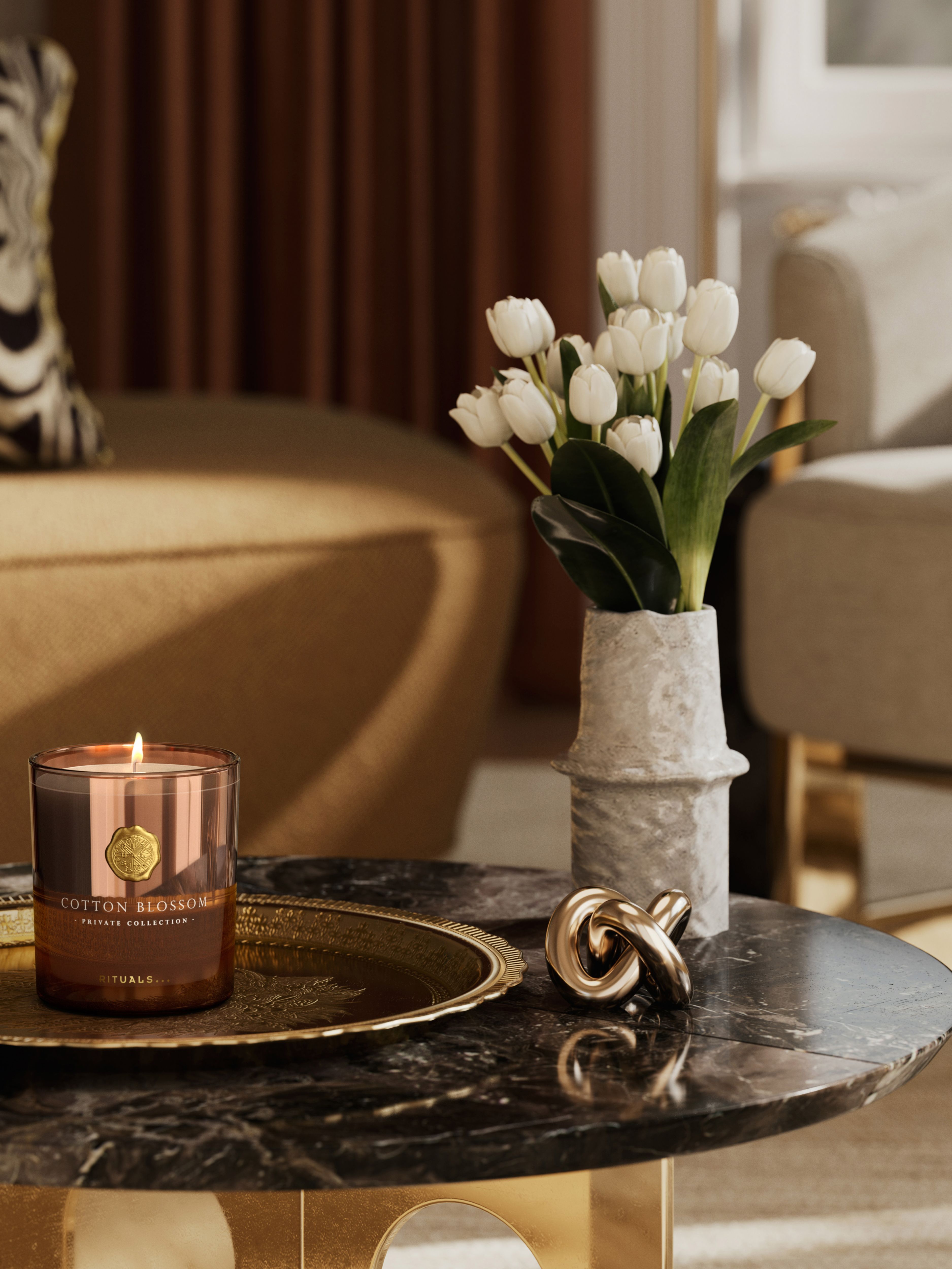 Cotton Blossom Scented Candle 360g Lifestyle with Product