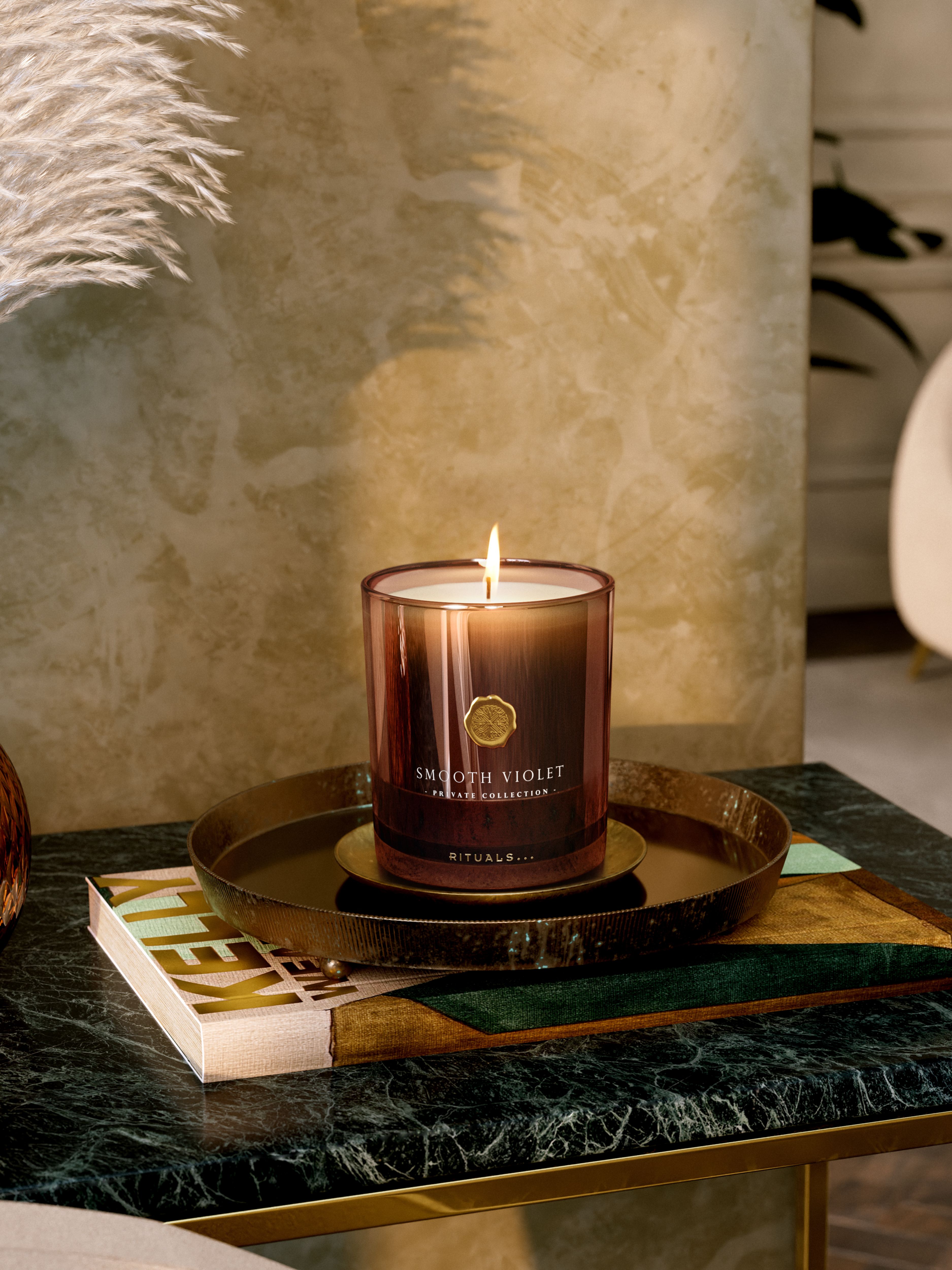 Smooth Violet Scented Candle 360g Lifestyle with Product