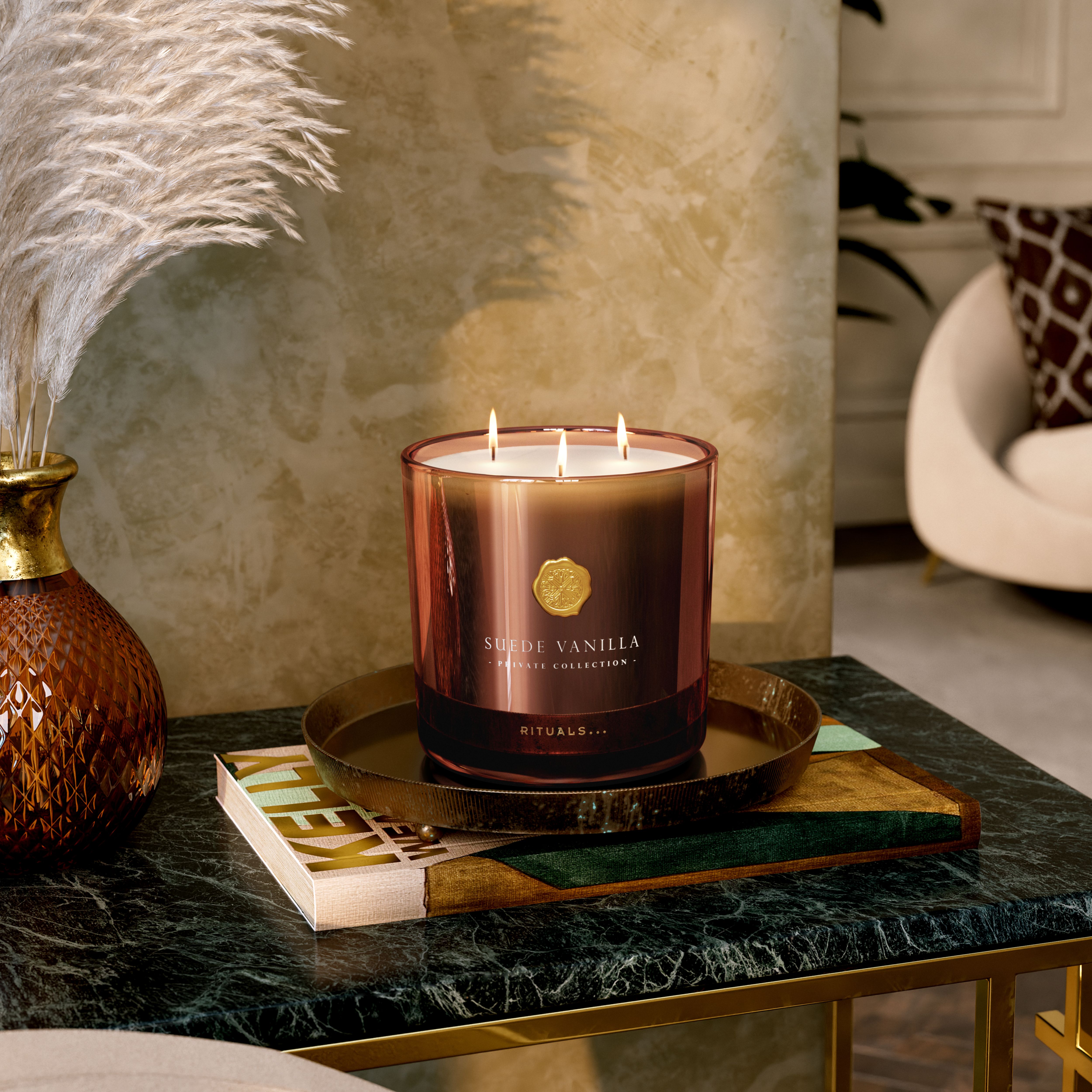 Suede Vanilla Scented Candle 1000g Lifestyle with Product