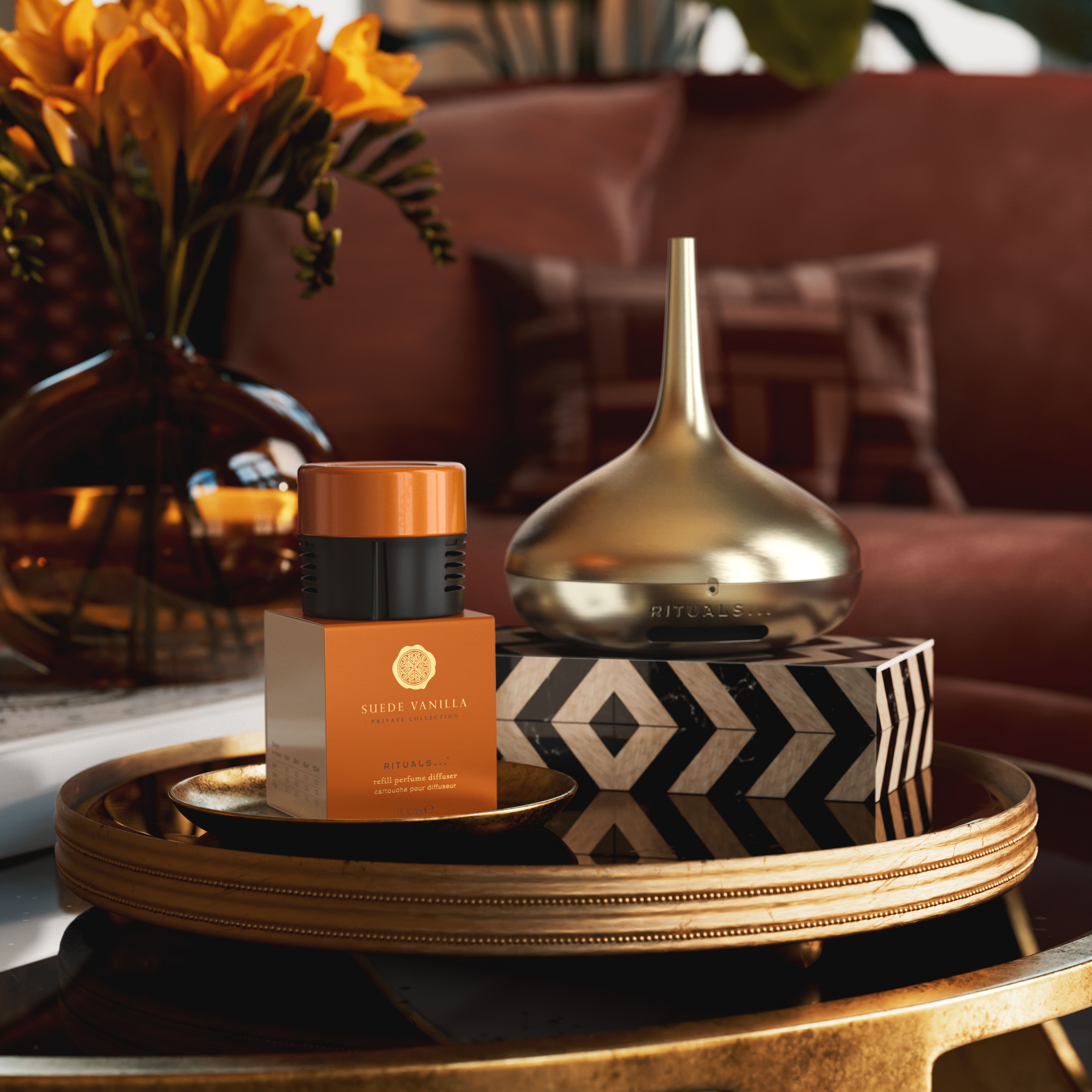 Suede Vanilla Refill Perfume Diffuser 30ml Lifestyle with Product