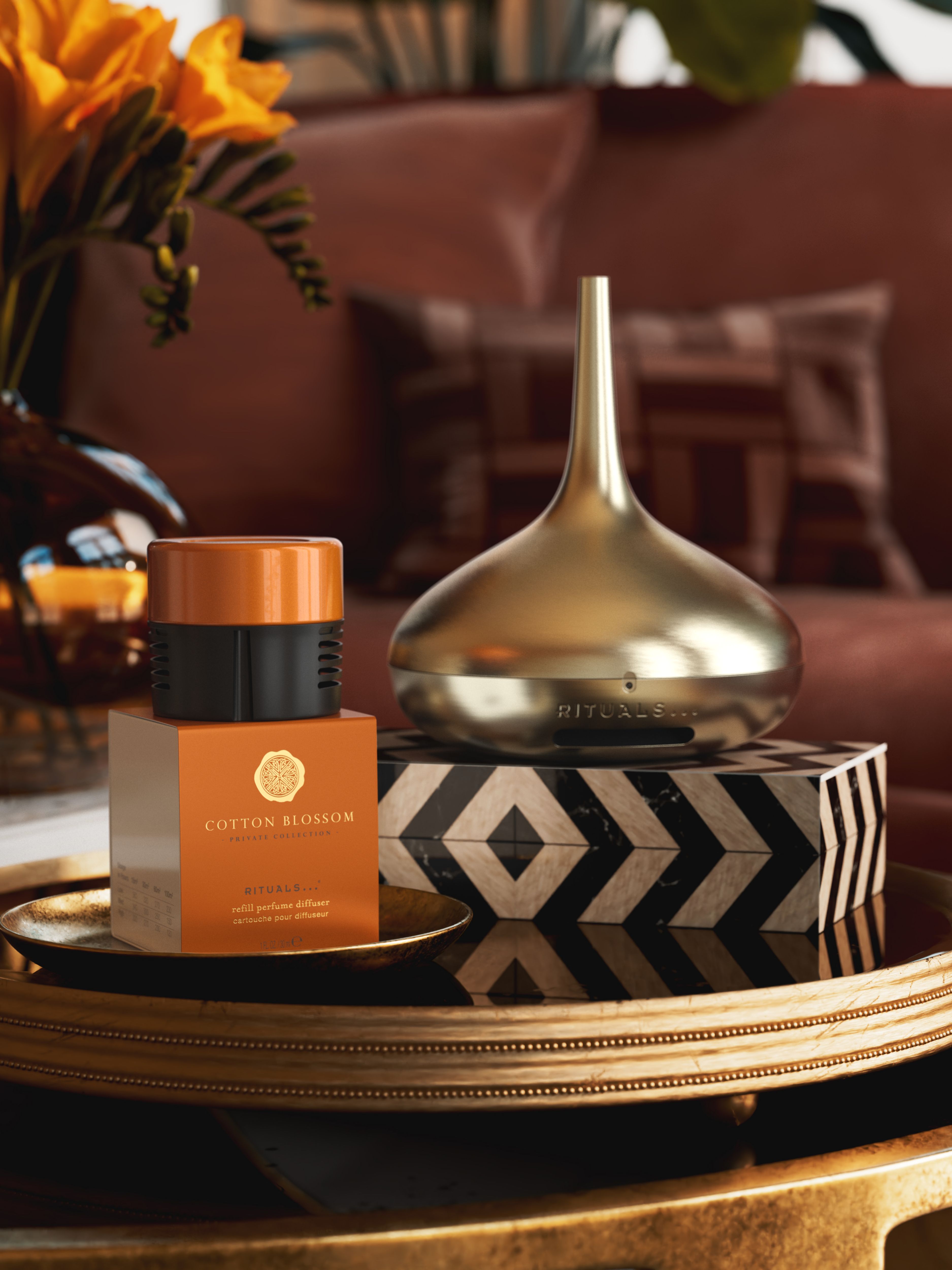 Cotton Blossom Refill Perfume Diffuser 30ml Lifestyle with Product