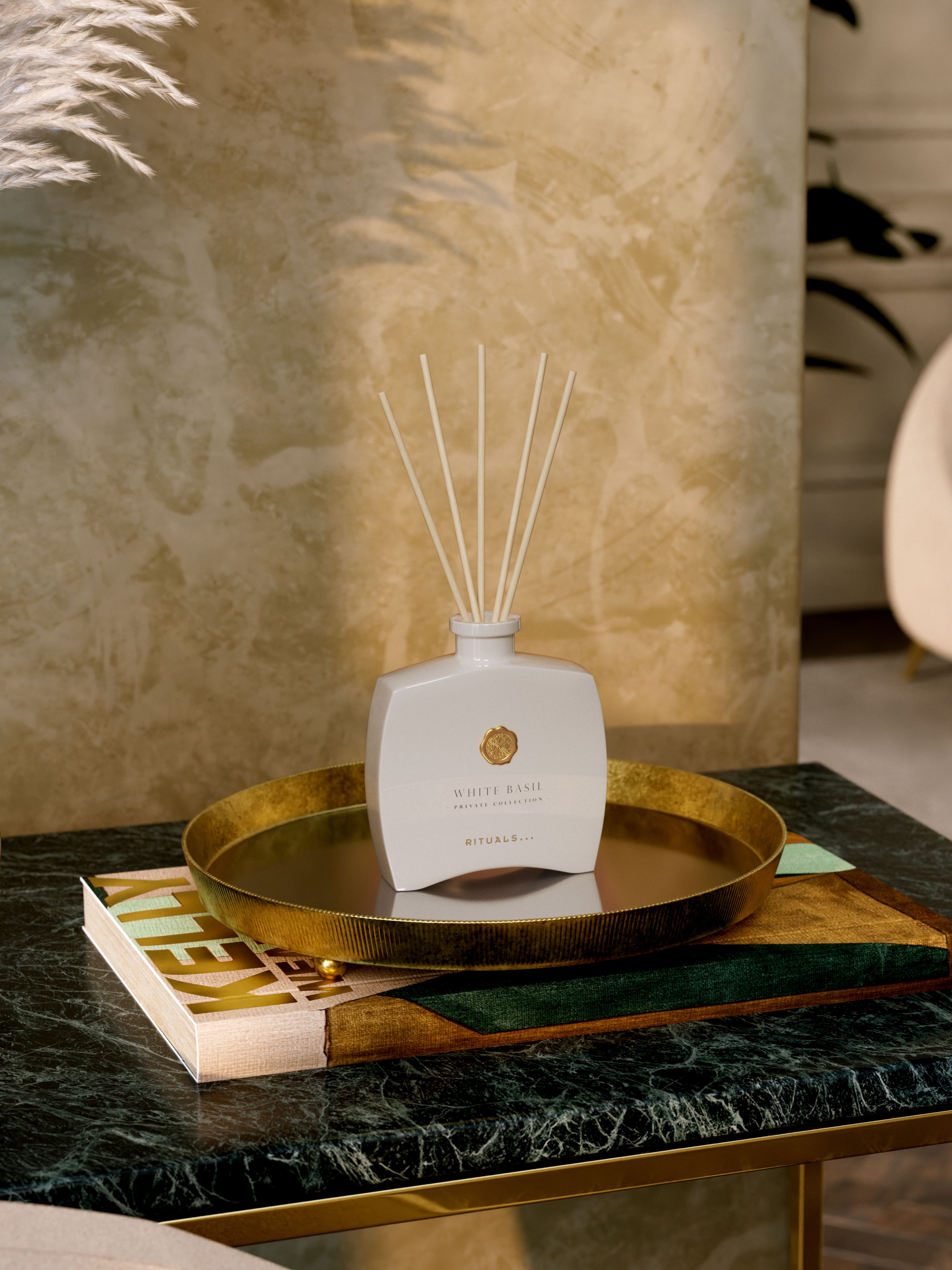 White Basil Mini Fragrance Sticks Lifestyle with Product