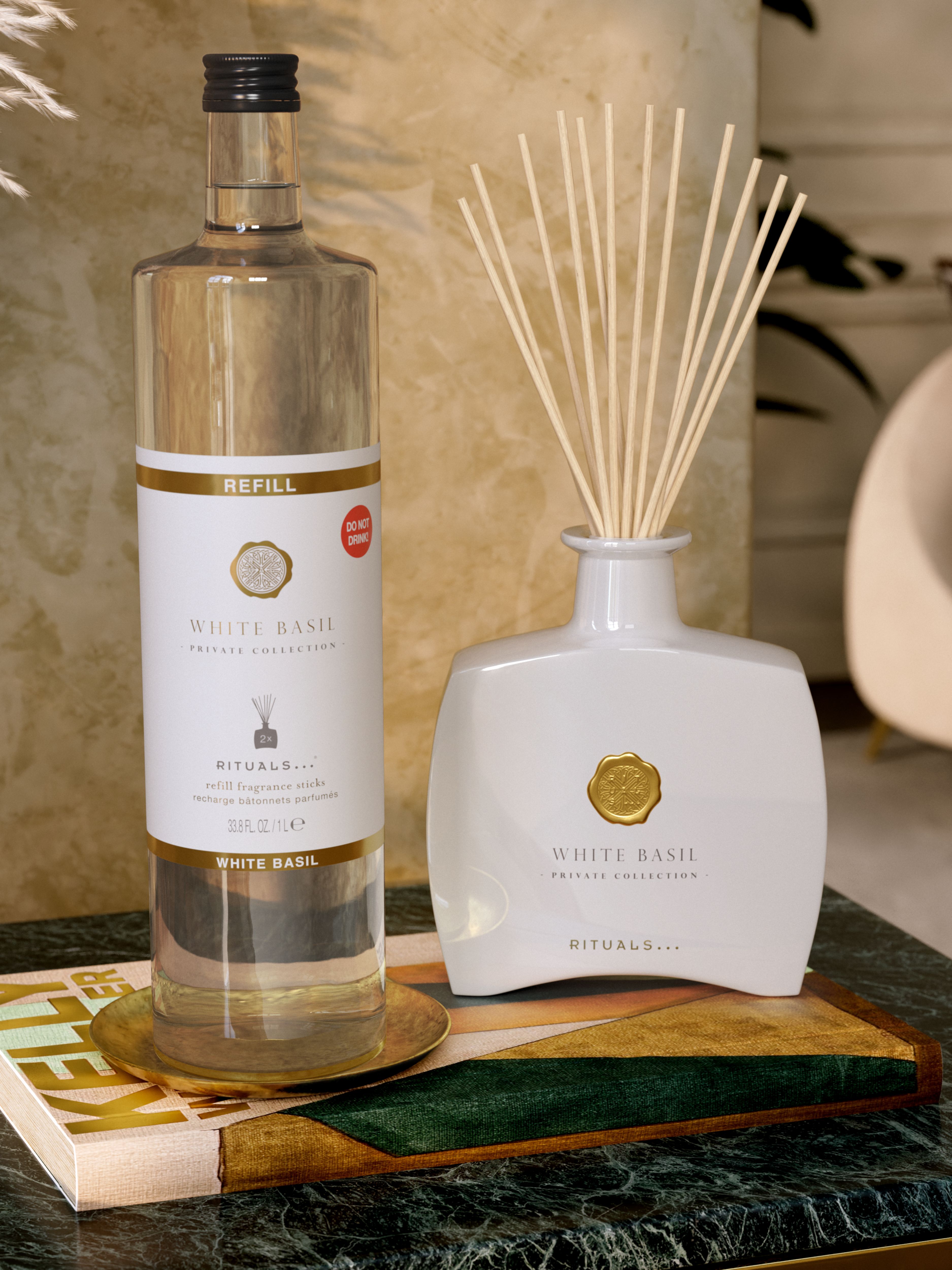 White Basil Fragrance Sticks Refill Lifestyle with Product