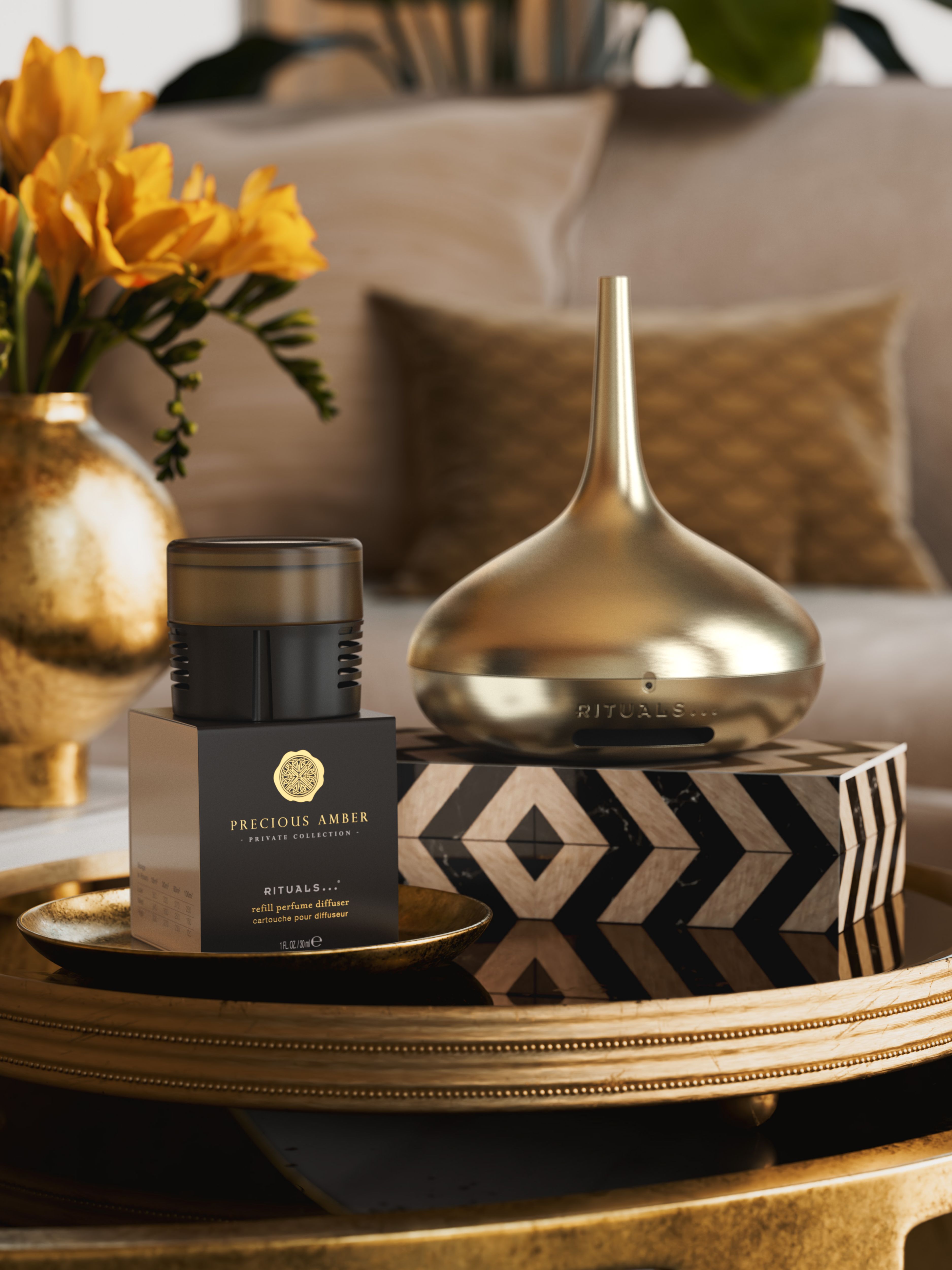 Precious Amber Refill Perfume Diffuser 30ml Lifestyle with Product