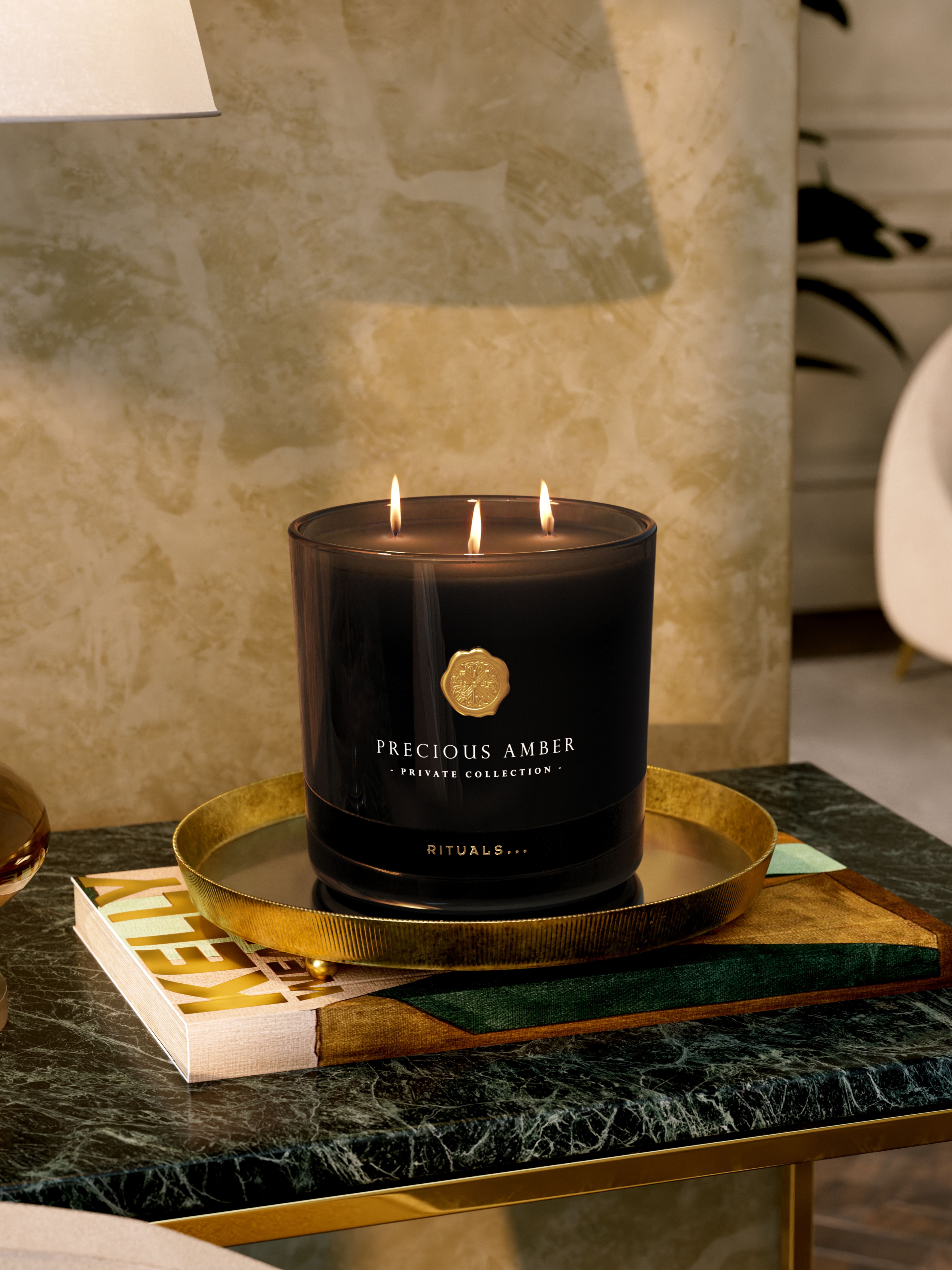Precious Amber Scented Candle 1000g Lifestyle with Product