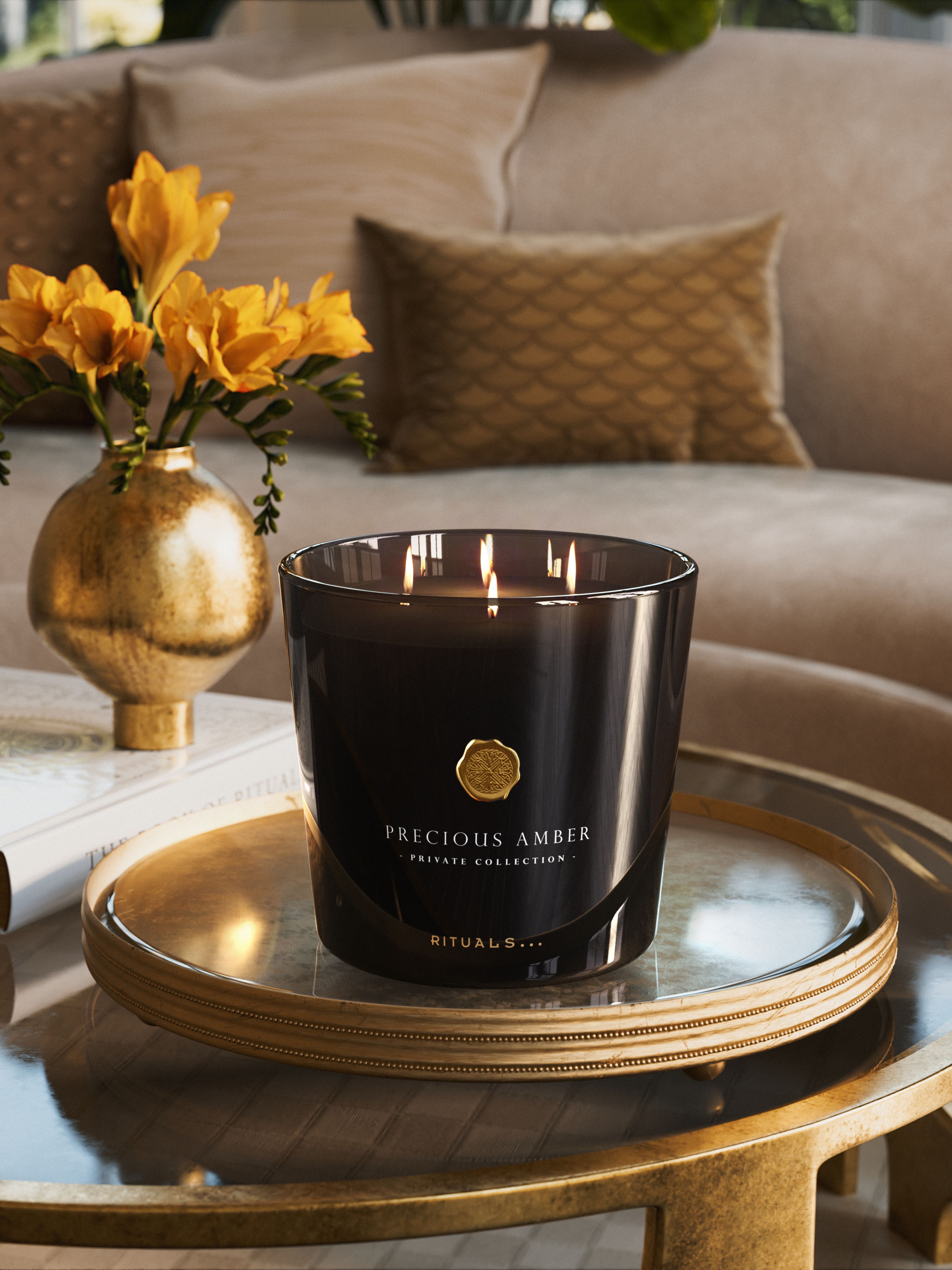 Precious Amber Scented Candle 1600g Lifestyle with Product