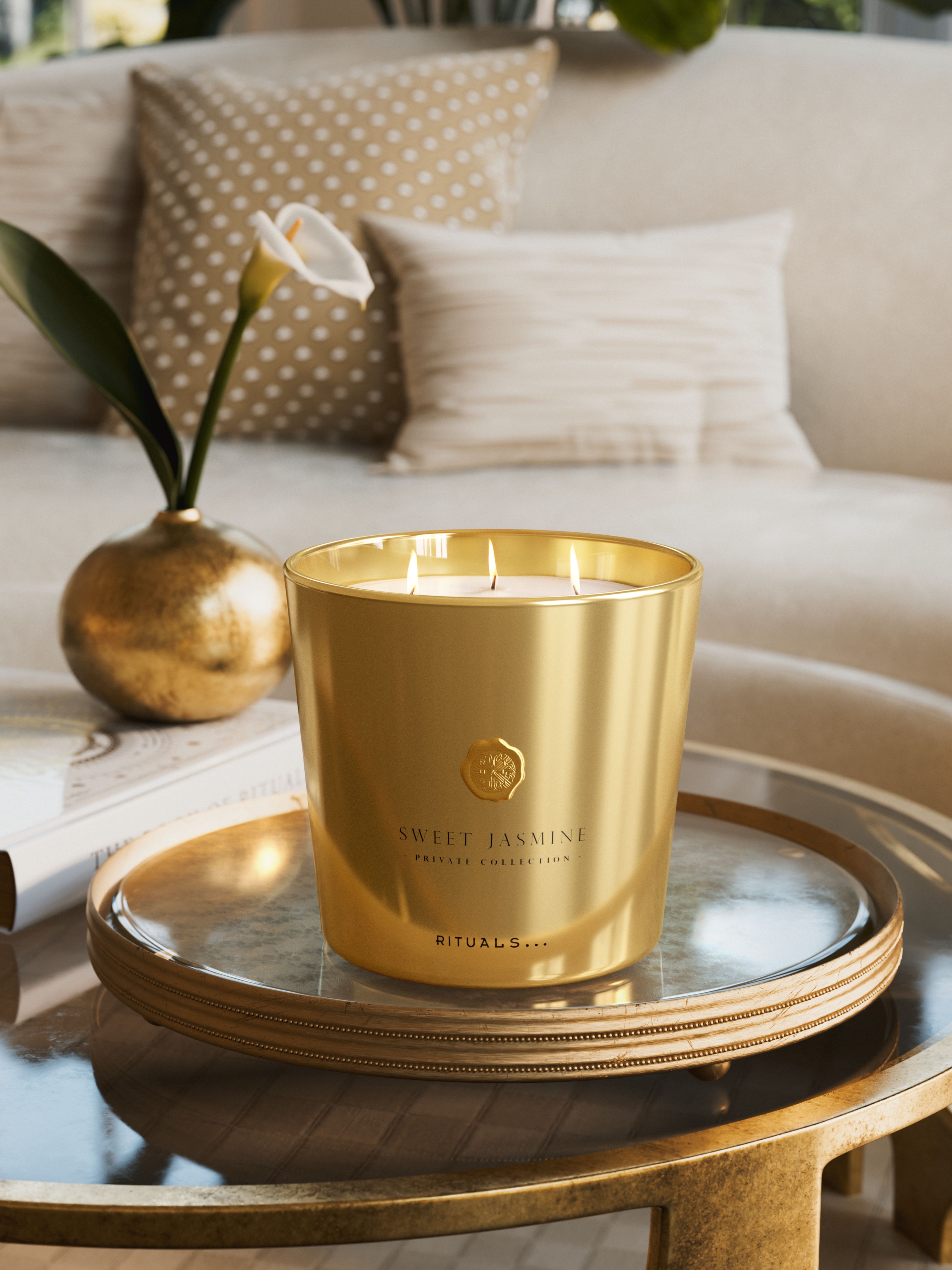 Sweet Jasmine Scented Candle 1600g Lifestyle with Product