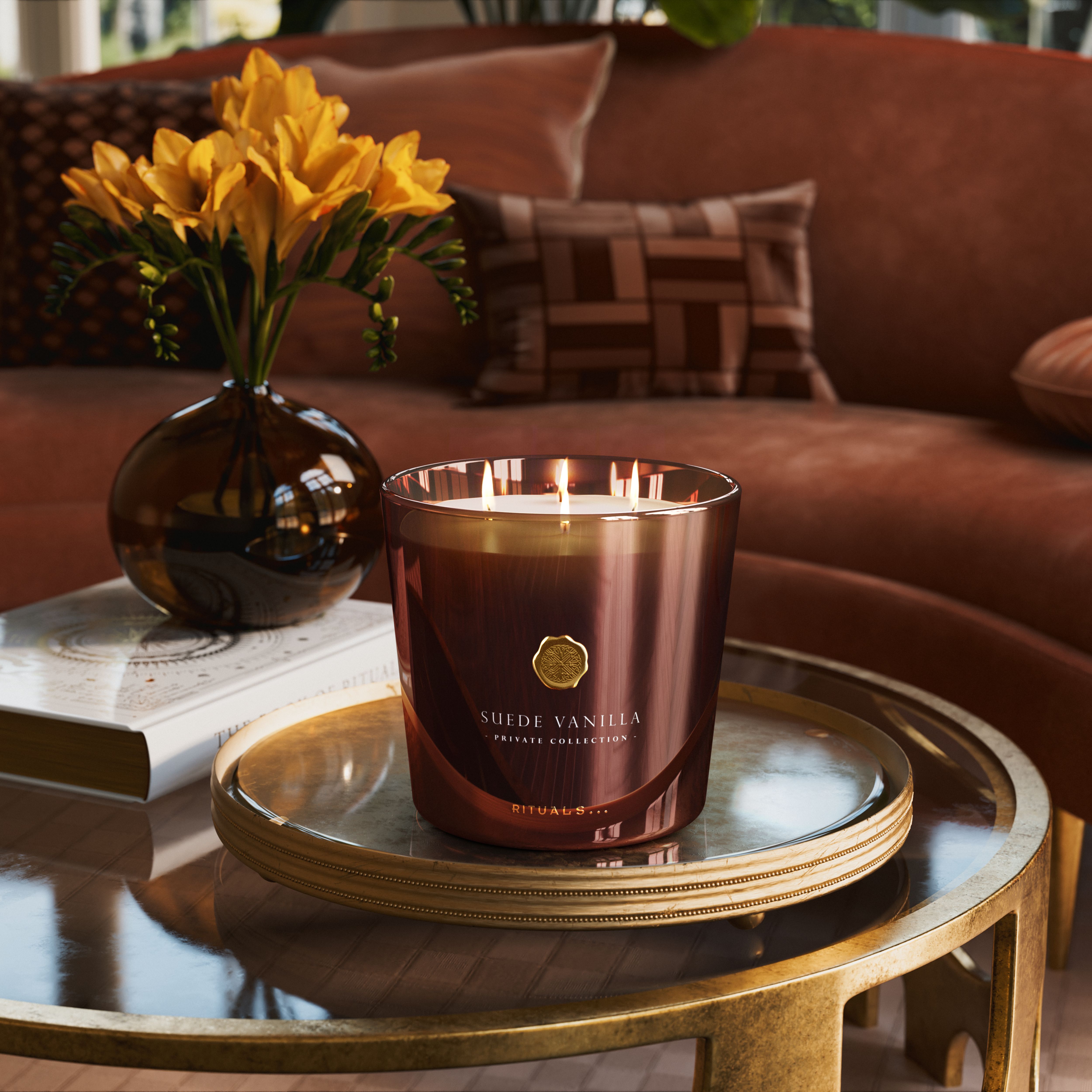 Suede Vanilla Scented Candle 1600g Lifestyle with Product