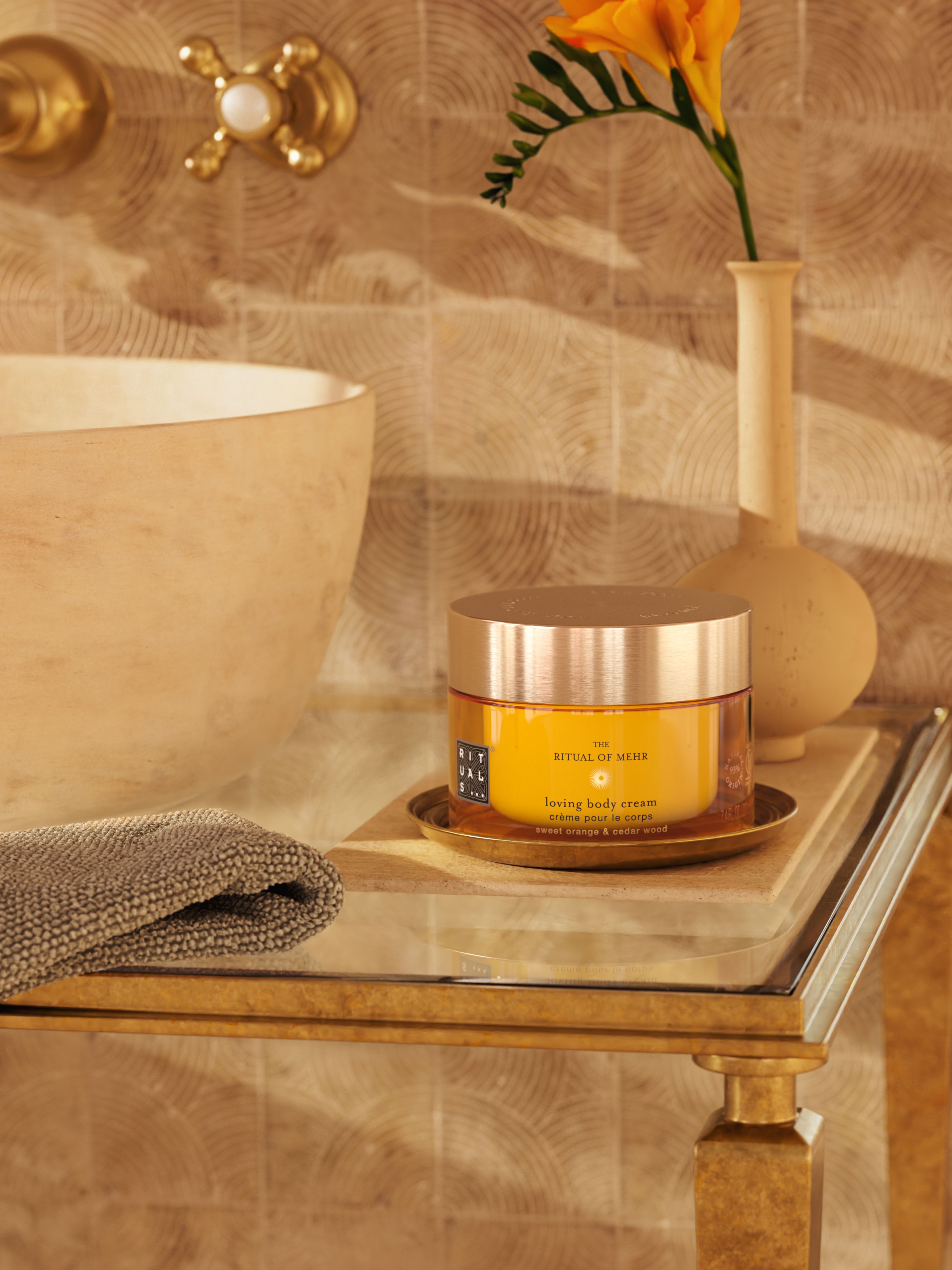 The Ritual of Mehr Body Cream 220ml Lifestyle with Product