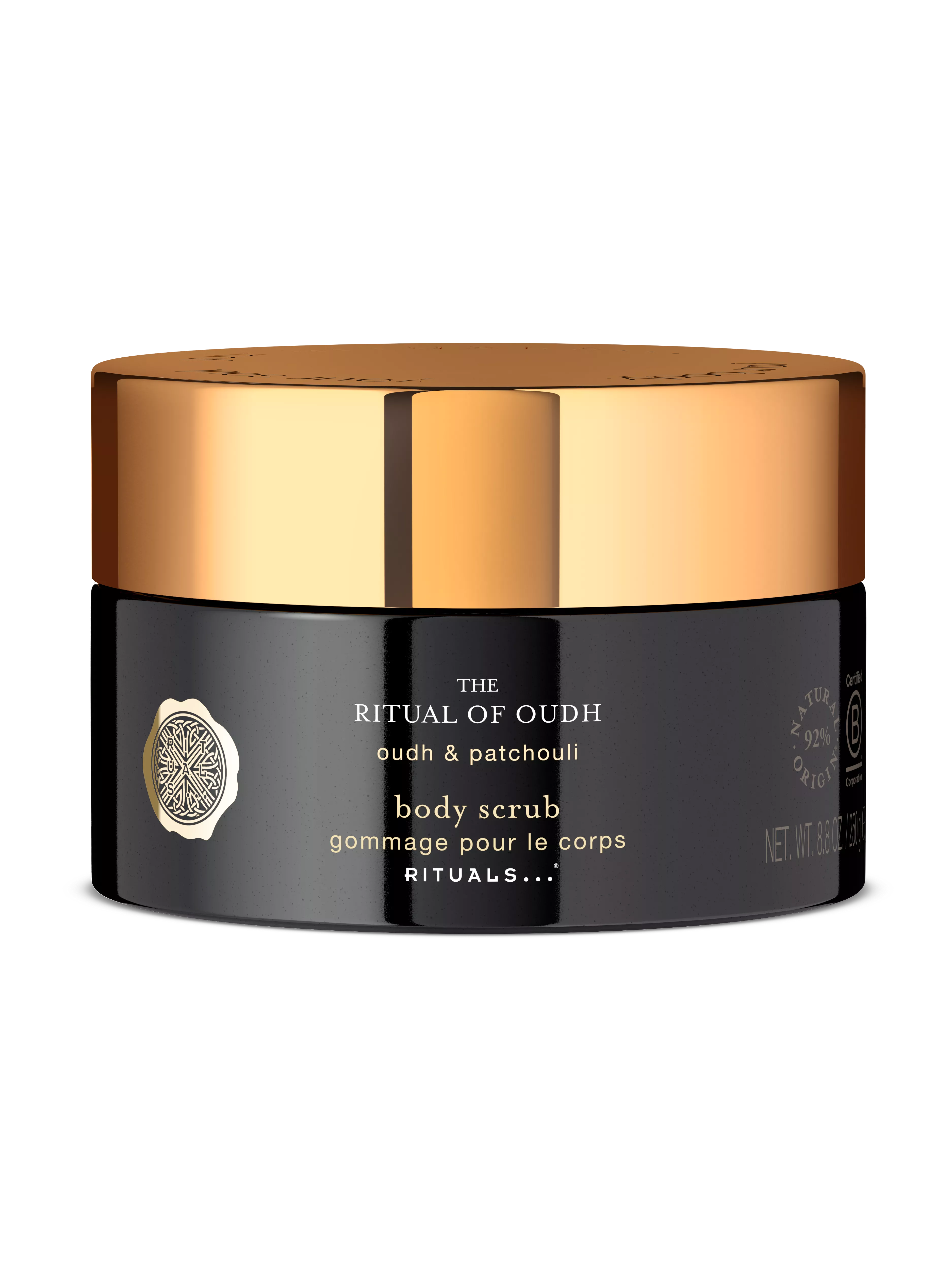 kroppsskrubb med rike oljer og sukkerkorn, oudh, Black, 250 gr, RITUALS