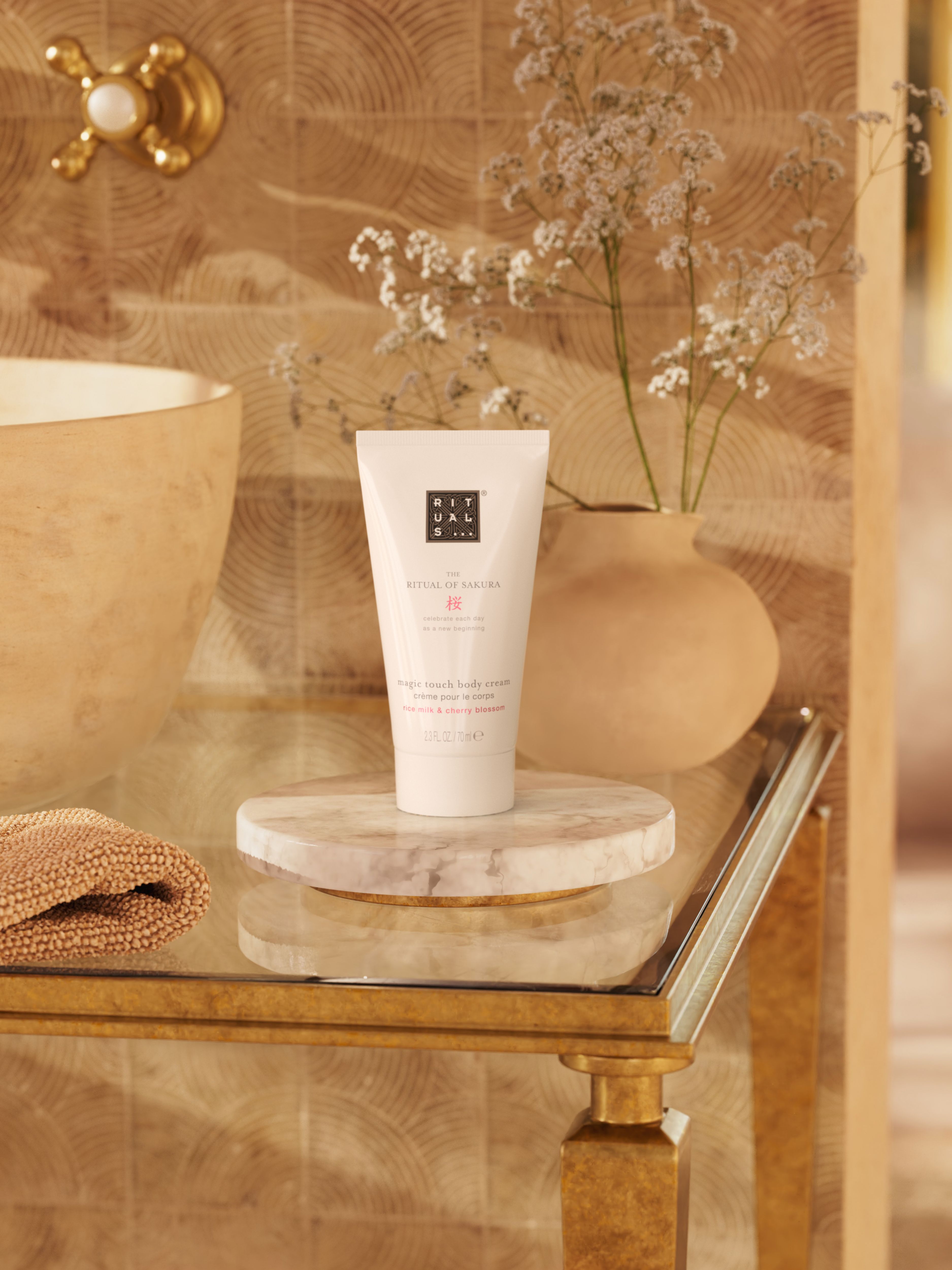 The Ritual of Sakura Body Cream 70ml Lifestyle with Product