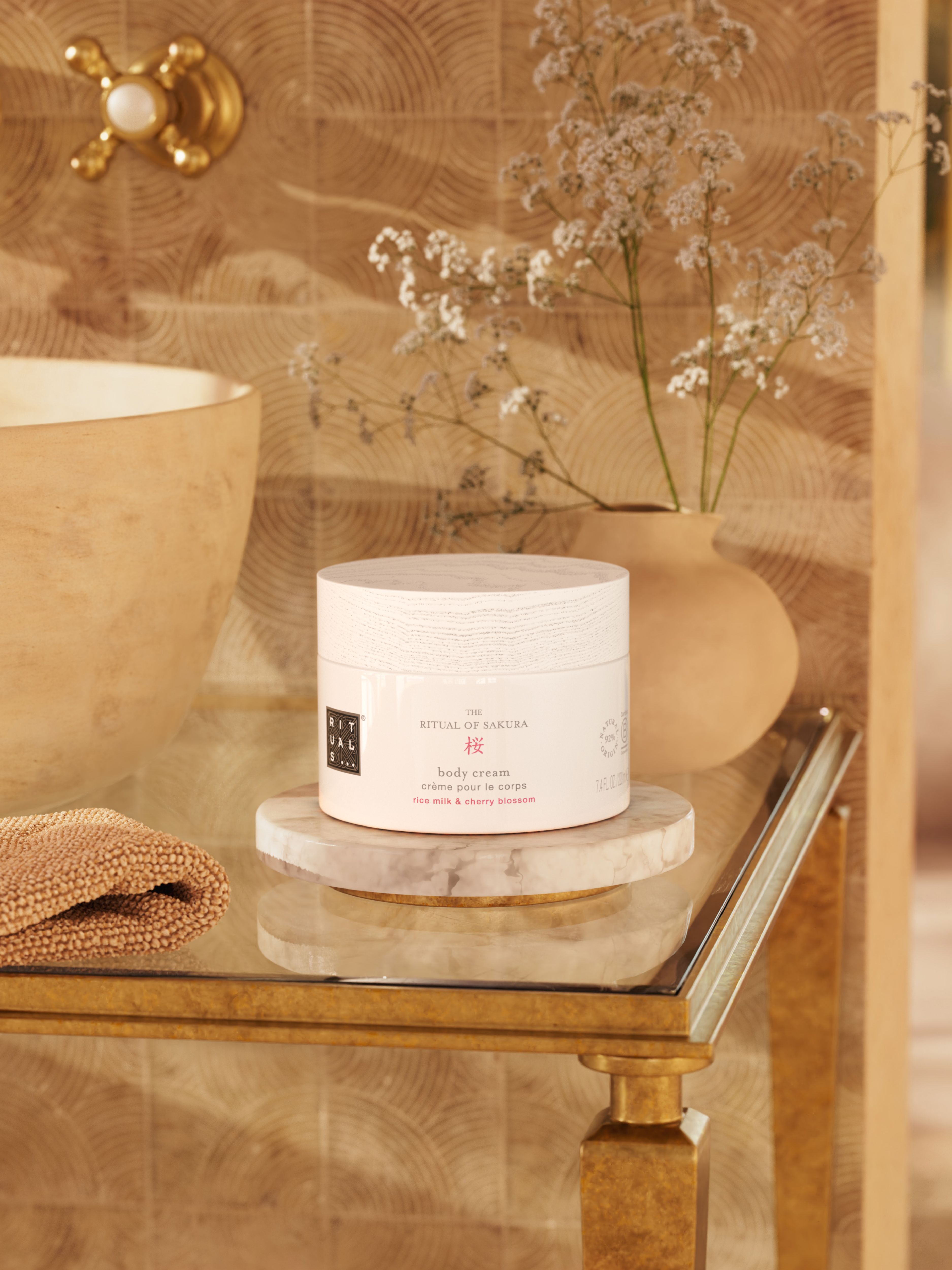 The Ritual of Sakura Body Cream 220ml Lifestyle with Product