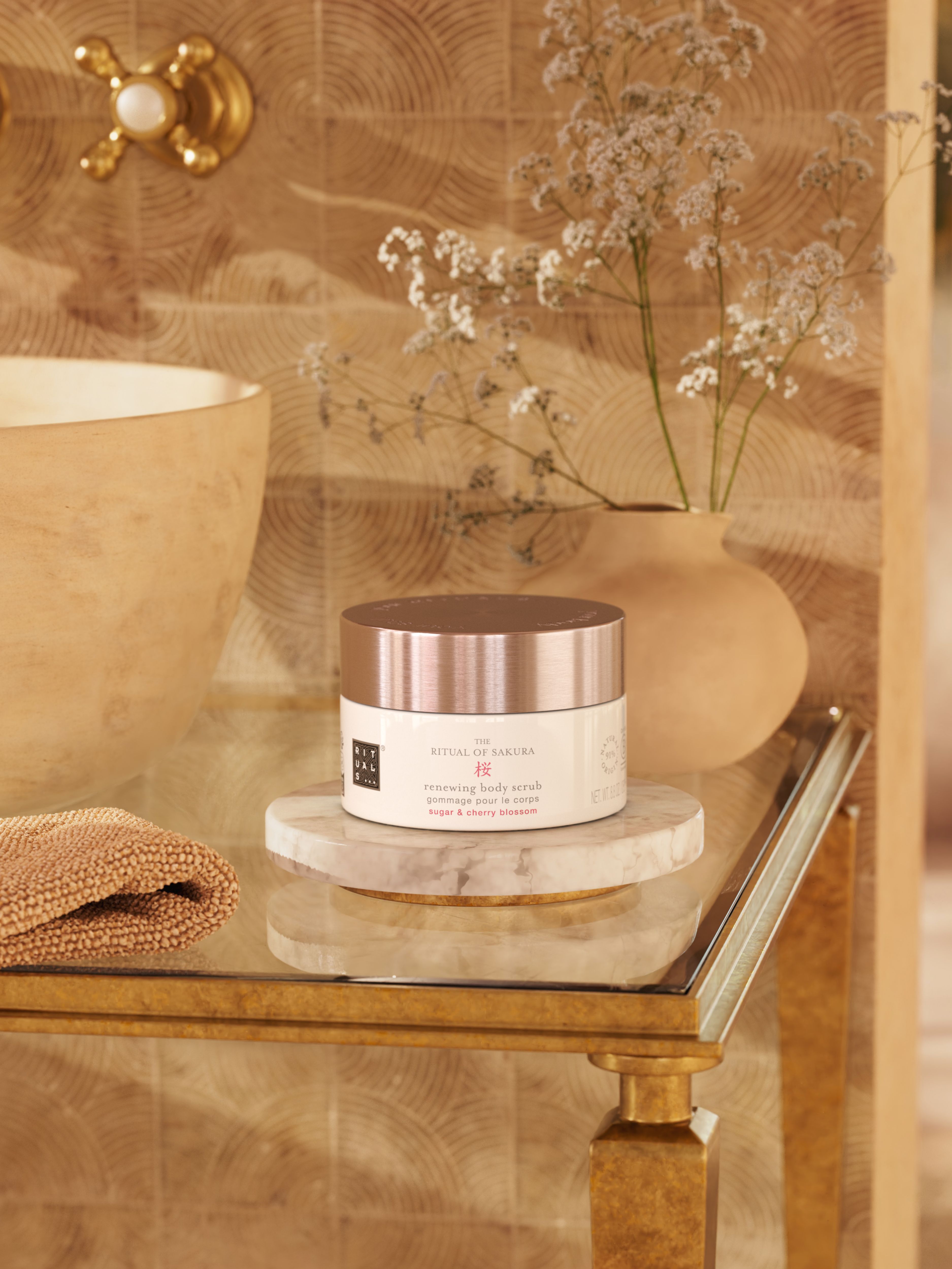 The Ritual of Sakura Body Scrub 250g Lifestyle with Product