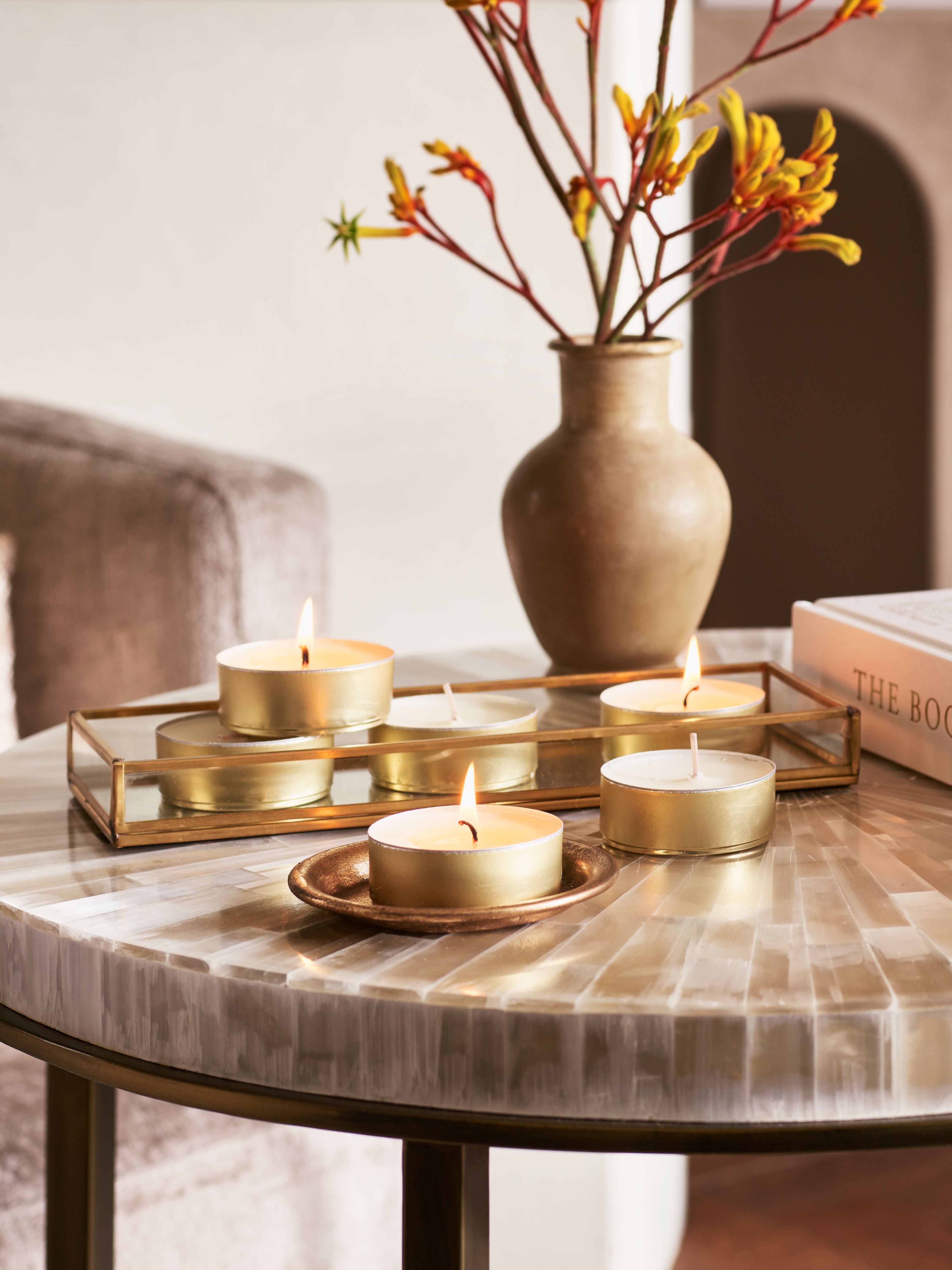 Precious Amber Scented Maxi Tealights Lifestyle with Product