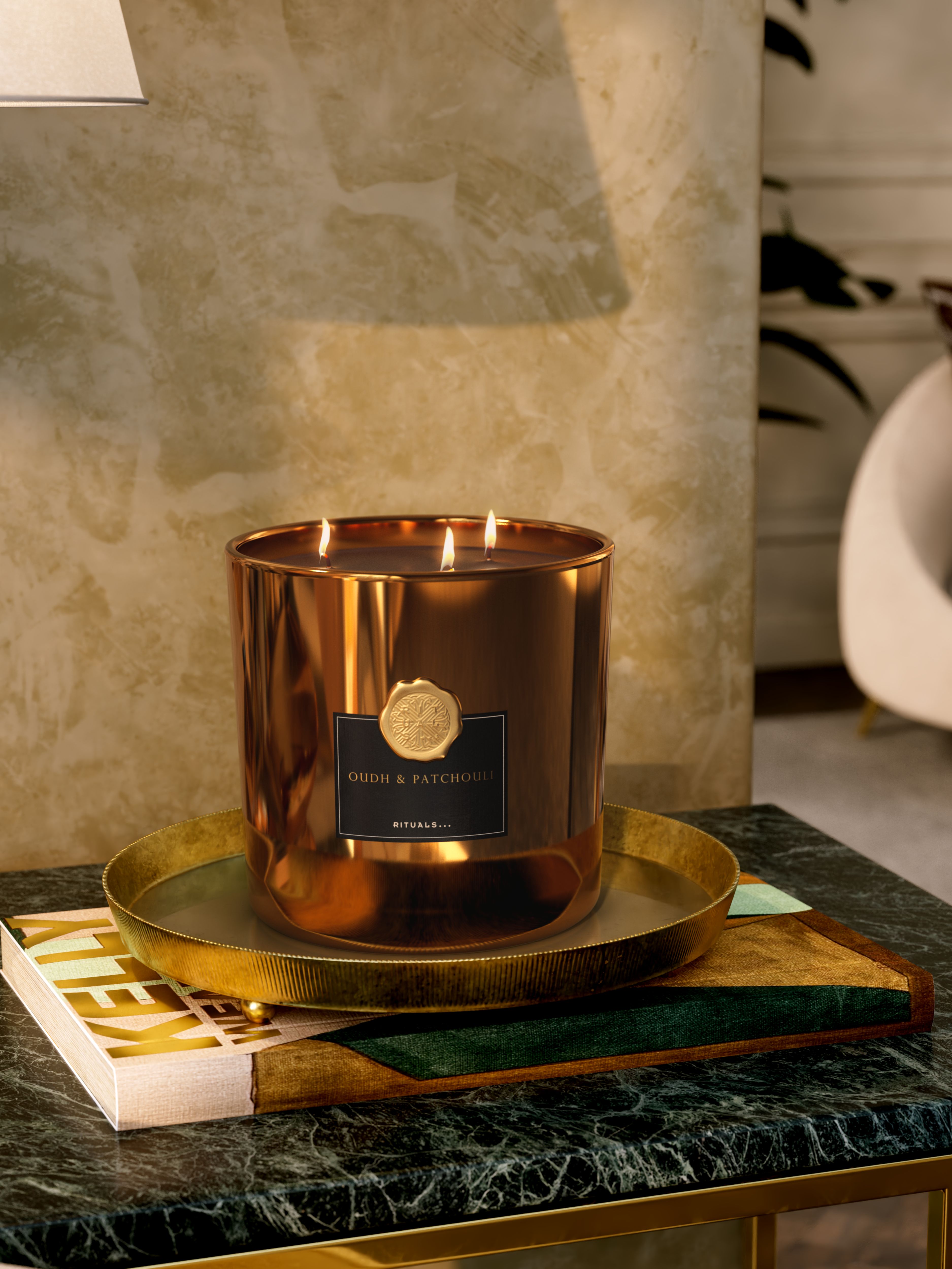 The Ritual of Oudh Scented Candle 1000g Lifestyle with Product