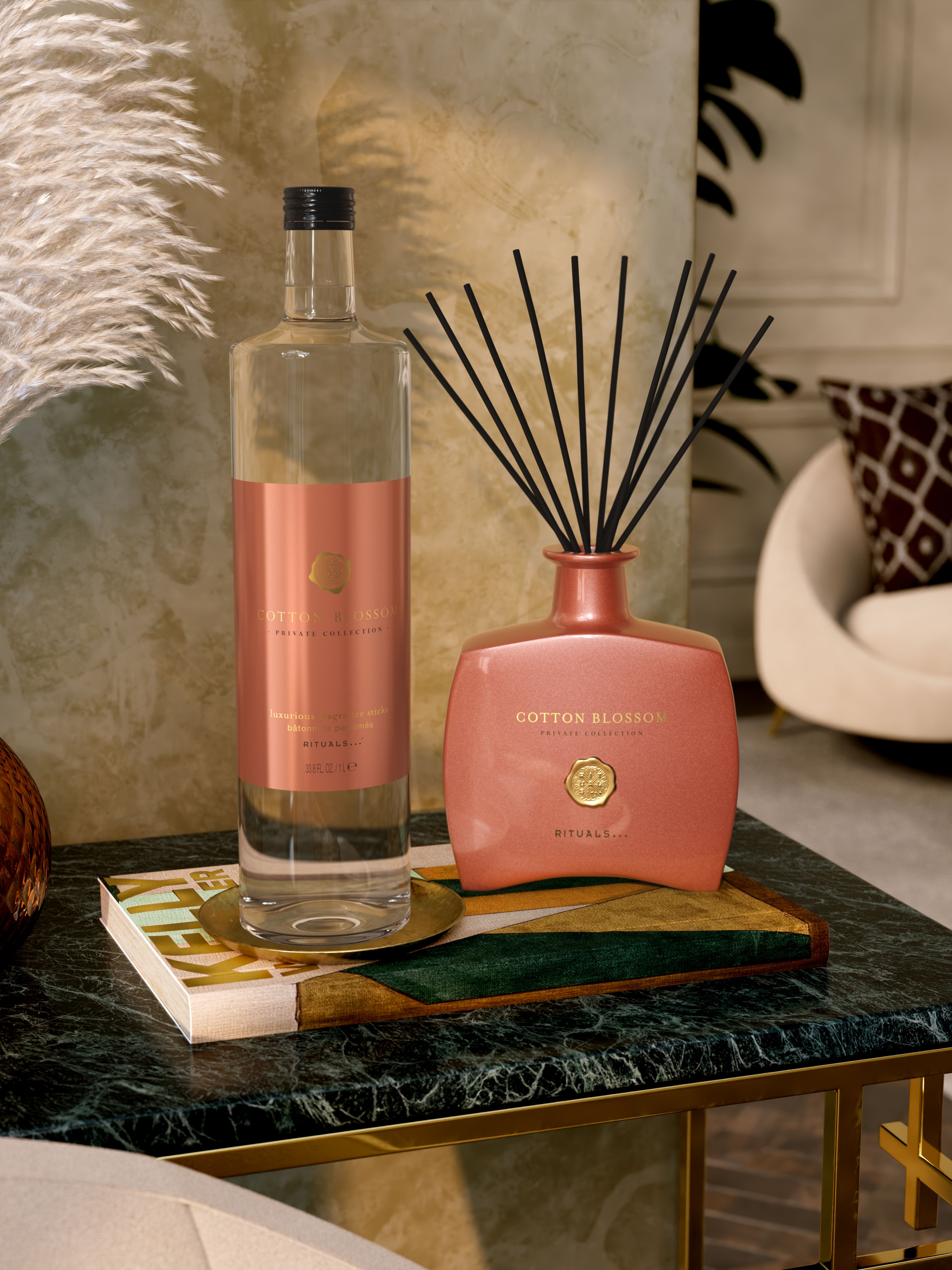 Cotton Blossom Fragrance Sticks Refill Lifestyle with Product