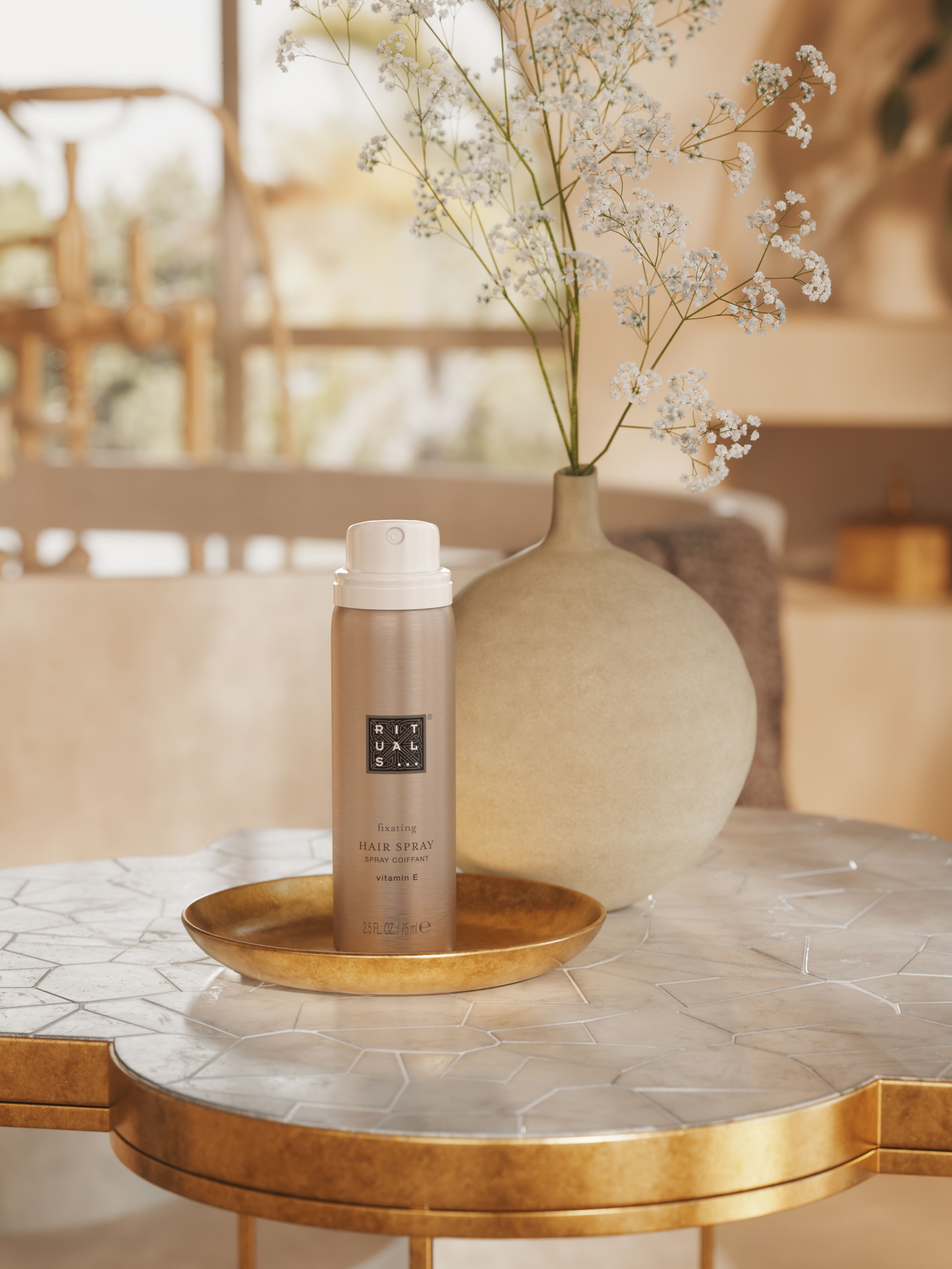 Elixir Collection Fixating Hairspray 75ml Lifestyle with Product