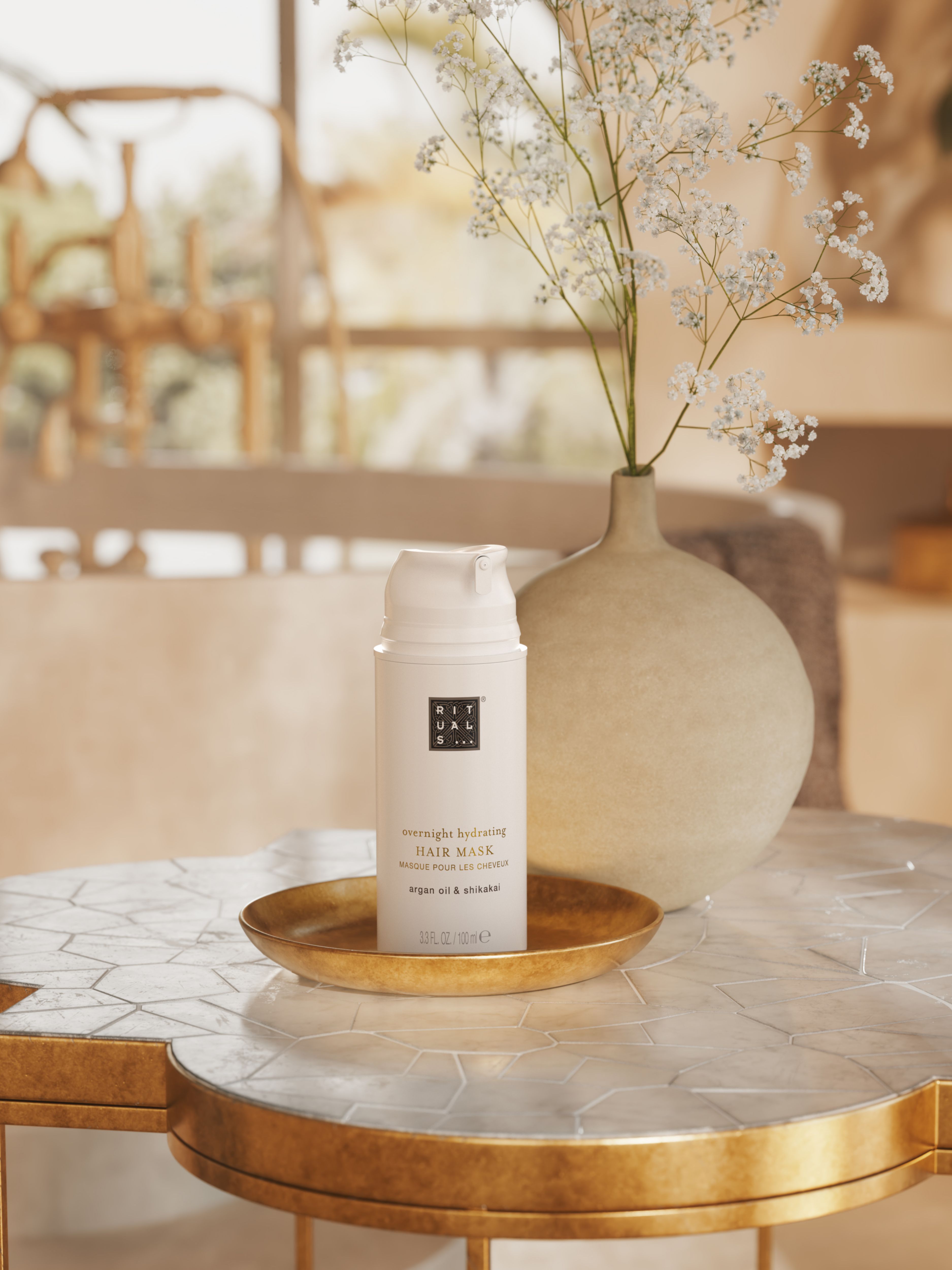 Elixir Collection Overnight Hydrating Hair Mask Lifestyle with Product